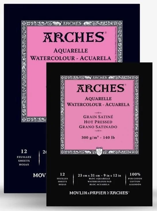 A4 Arches Watercolour Paper 300gsm Hot Press (Smooth) 12 Sheets