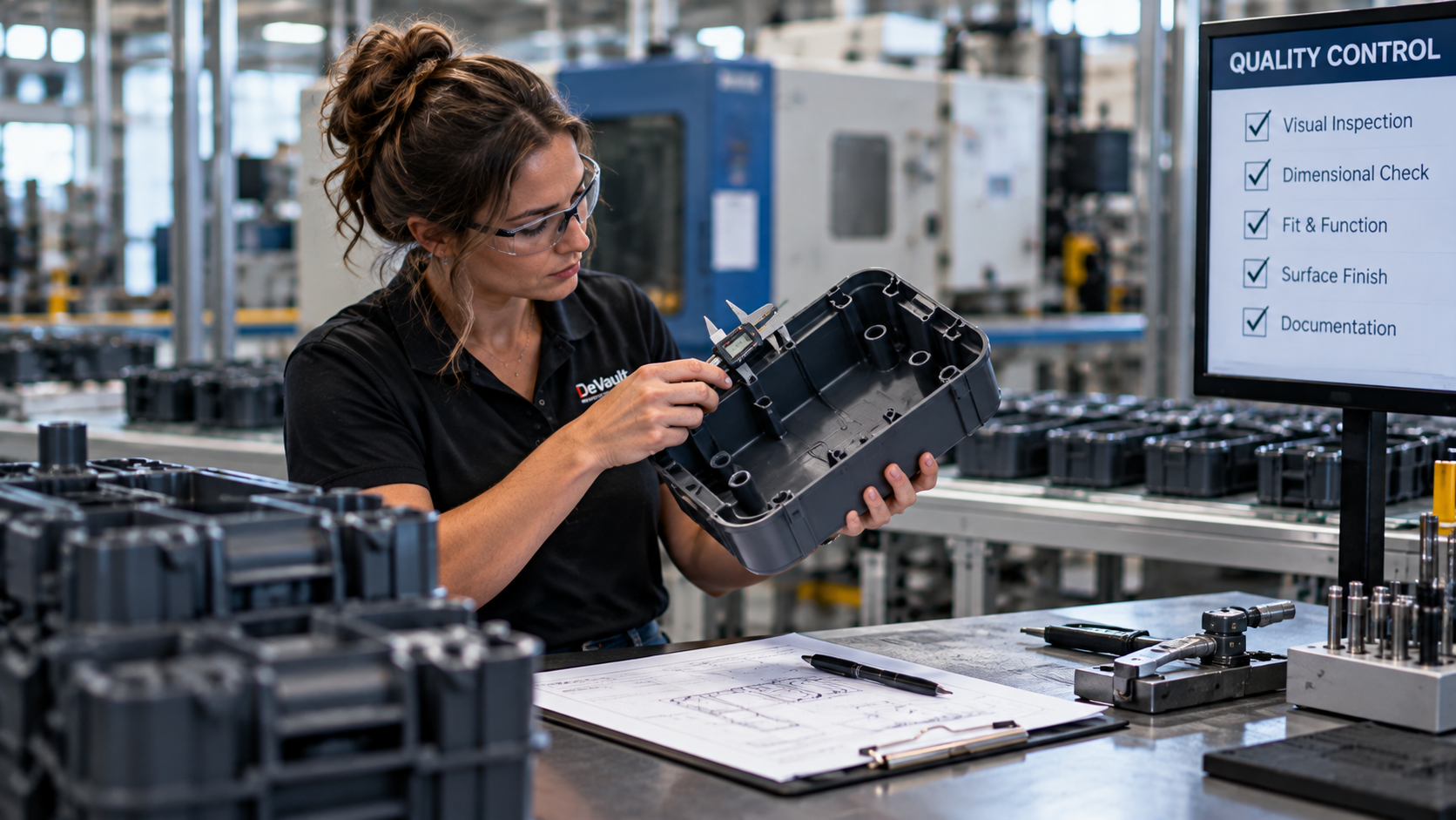 Quality control inspection of a custom molded plastic component