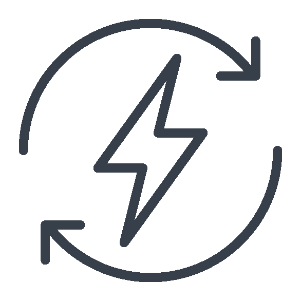 Icon of a lightning bolt surrounded by a circular arrow, representing lightning or electricity recycling or recharge.