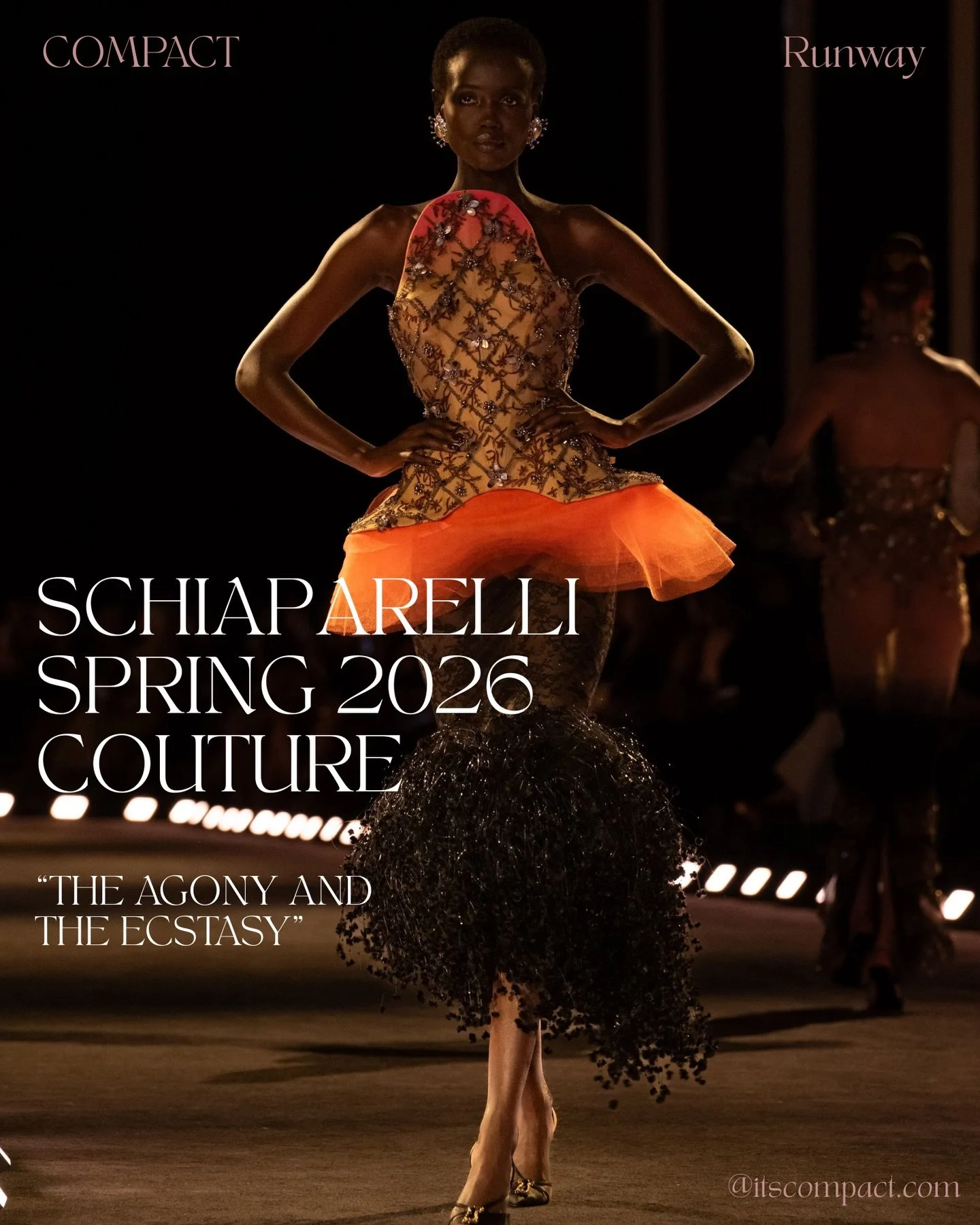 Dubbed The Agony and the Ecstasy, the Schiaparelli Spring 2026 Couture collection turns tension into pure spectacle&mdash;dramatic silhouettes, sculptural forms, and surreal details. Feathered necklines, exaggerated shoulders, horned bodices, and tro
