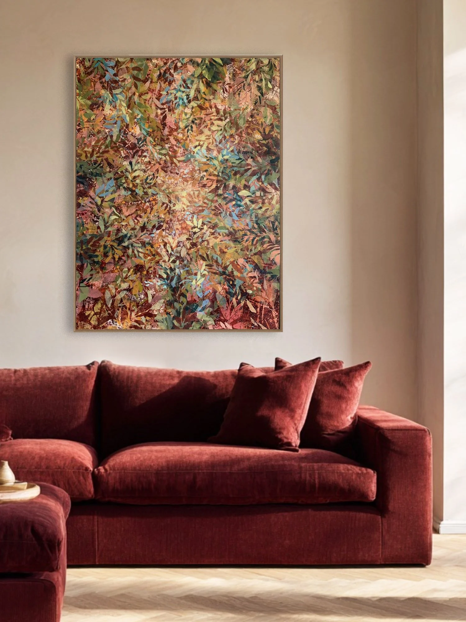 Rhythm of the Canopy oil and cold wax medium in situ rust red