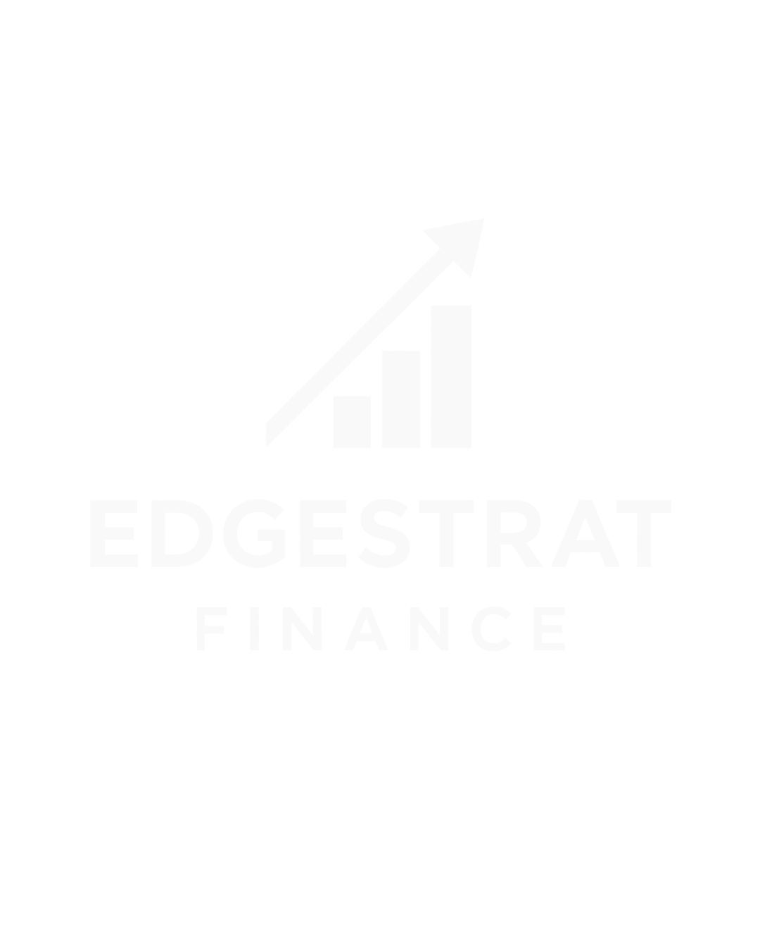 Black background with a white upward trending bar graph and arrow, with the text 'EdgeStrat Finance' below.