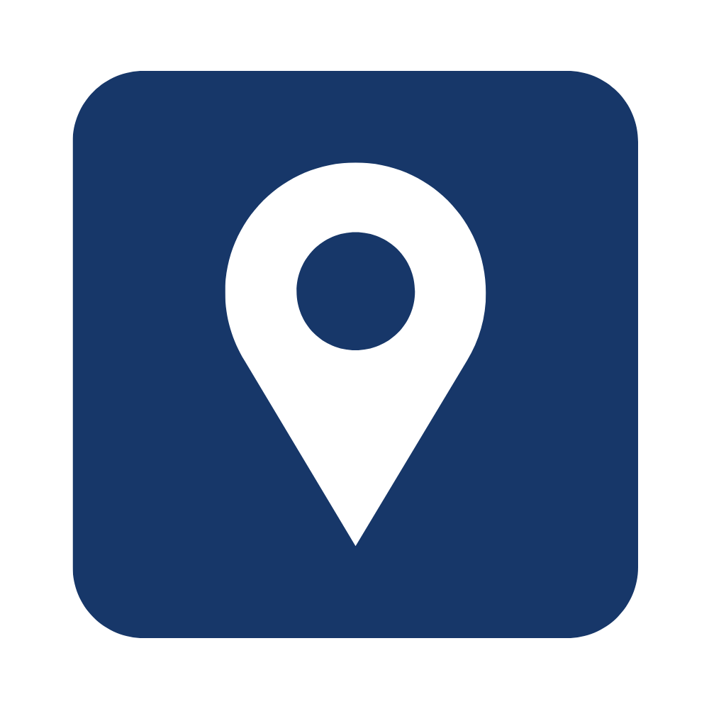 Icon of a map location pin in black and white.