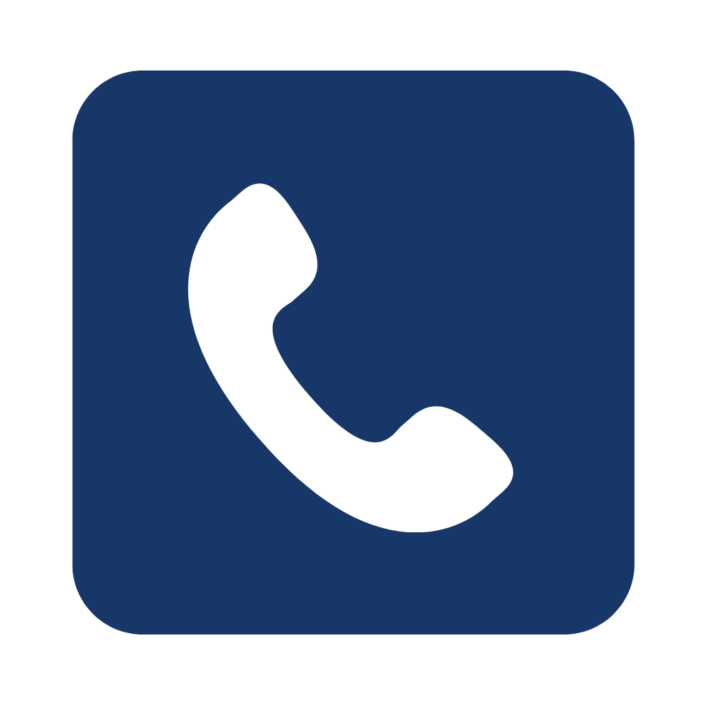 Icon of a white telephone receiver on a black background.