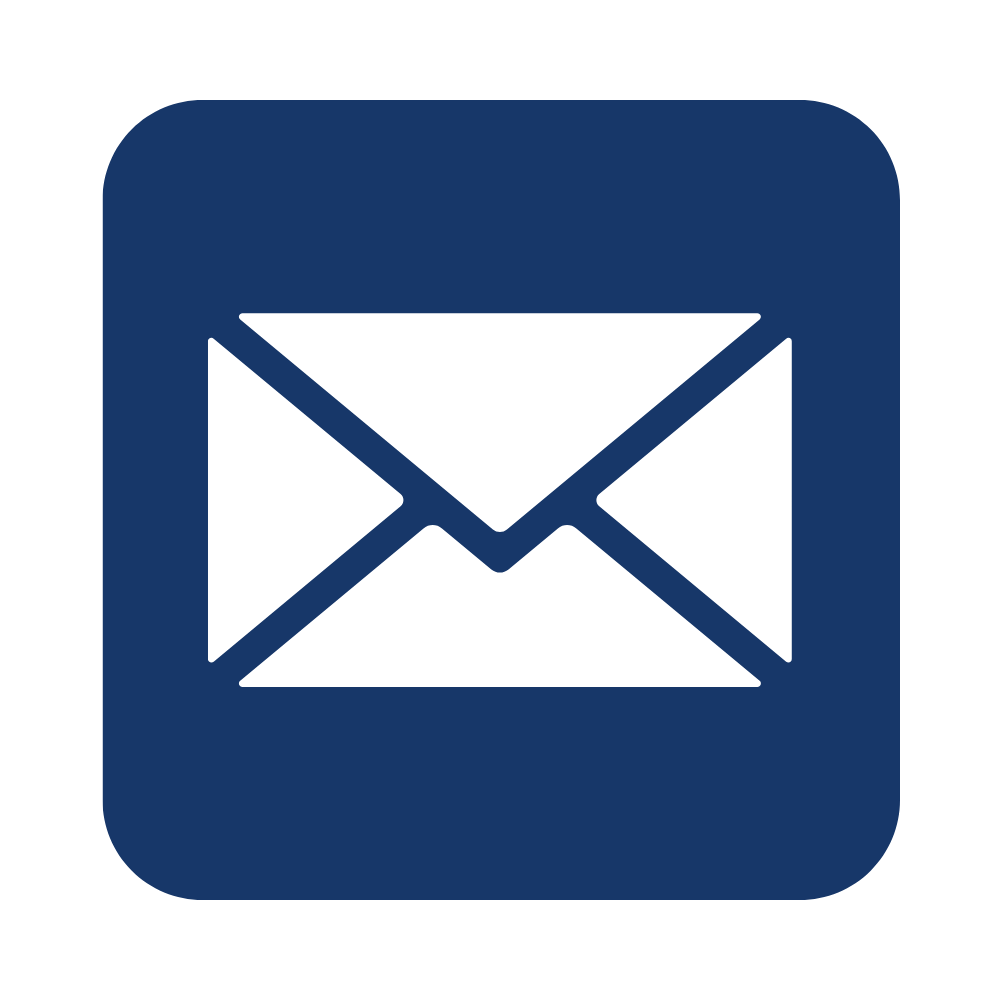 Black square icon with a white envelope symbol in the center, representing email or messaging.