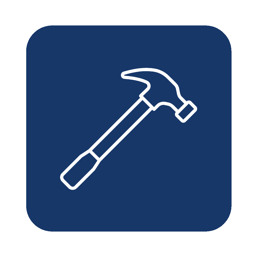 Icon of a hammer on a blue background