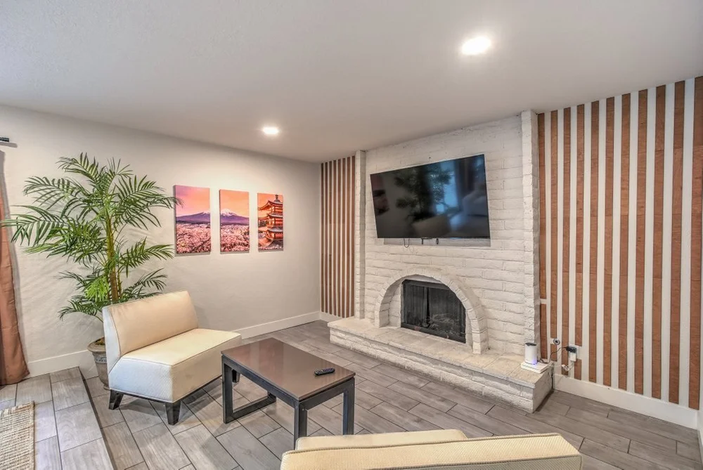 Furnished living room in a managed rental home