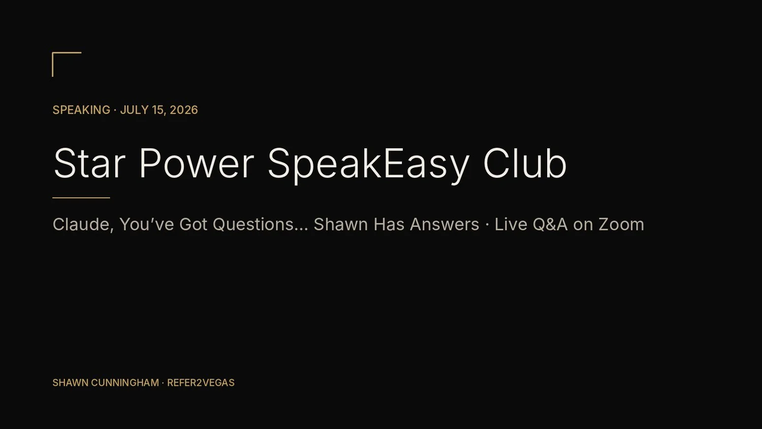 Star Power SpeakEasy Club virtual session announcement