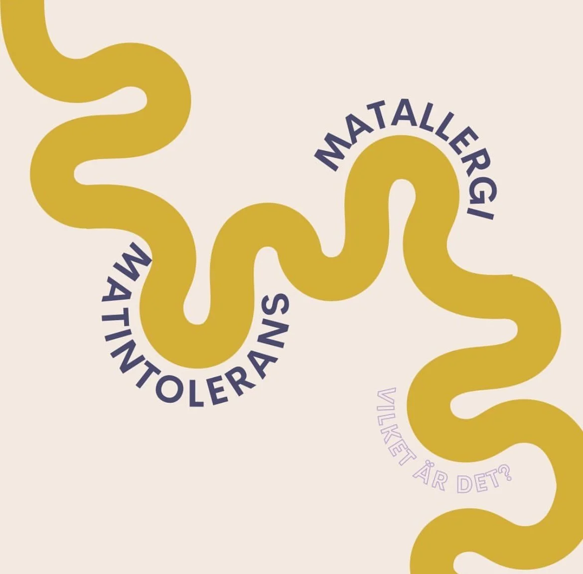 Illustration of a yellow, wavy line with the words 'Food allergy', 'Food intolernace', and 'which one is it?' written along it in dark purple, on a light beige background.