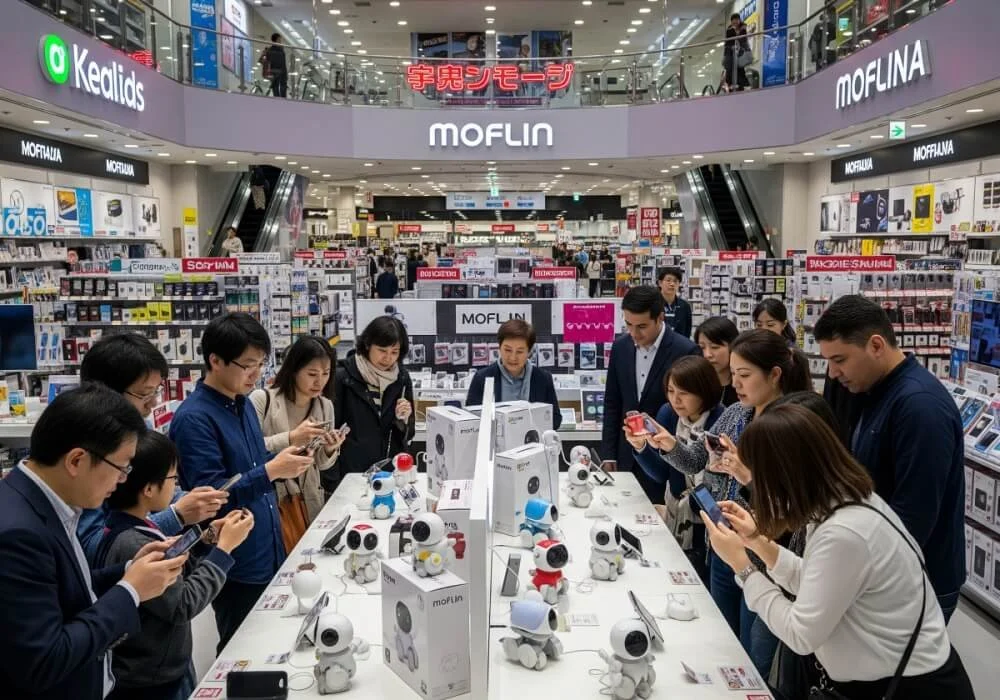  The excitement at a retail display for M-oflin illustrates the strong market demand for Japanese consumer tech. This level of public interest is a clear indicator of the successful integration of accessible AI technology into the mainstream marketplace. 