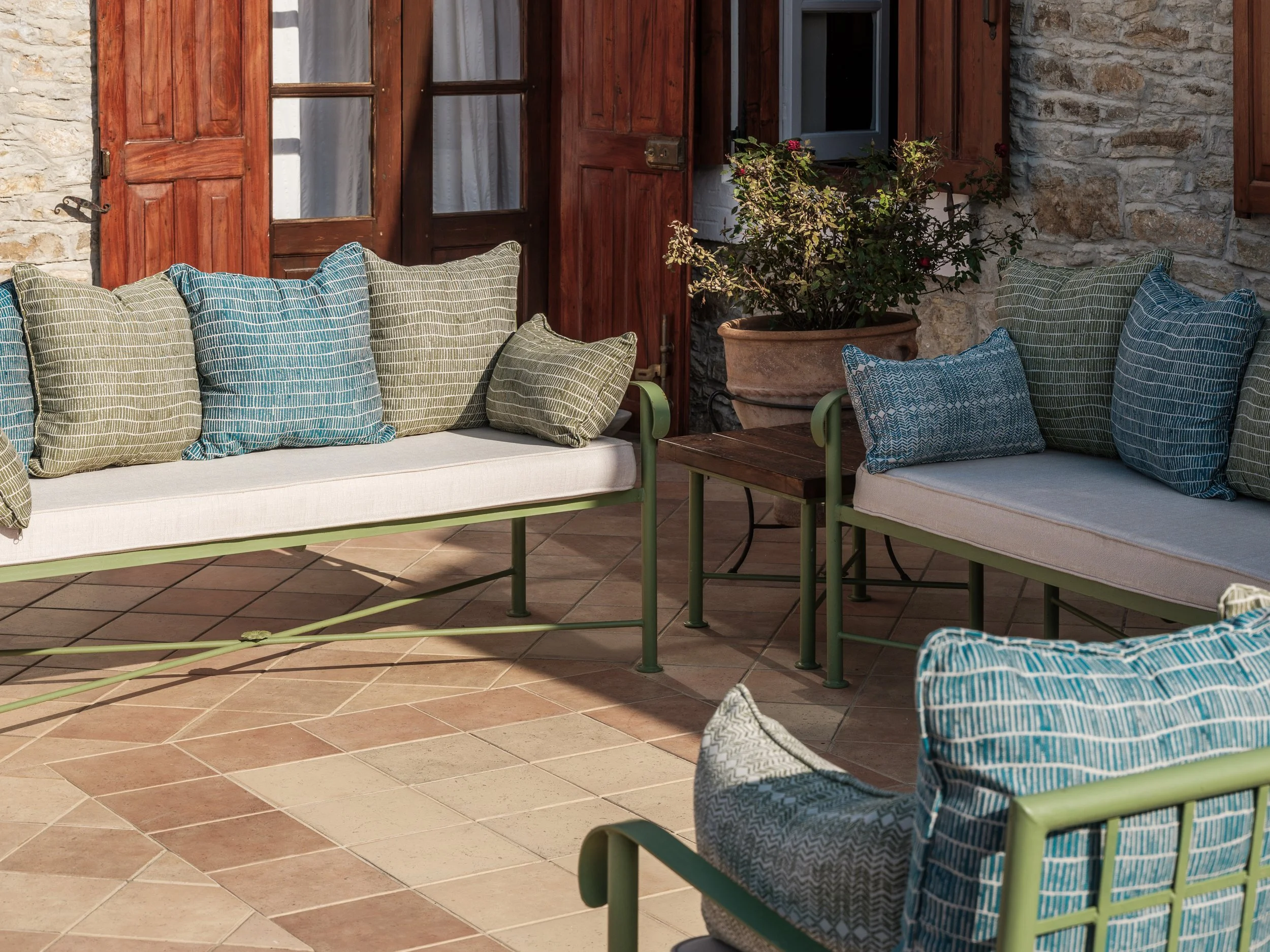 The living room terrace and seating at The Selene Greece Symi
