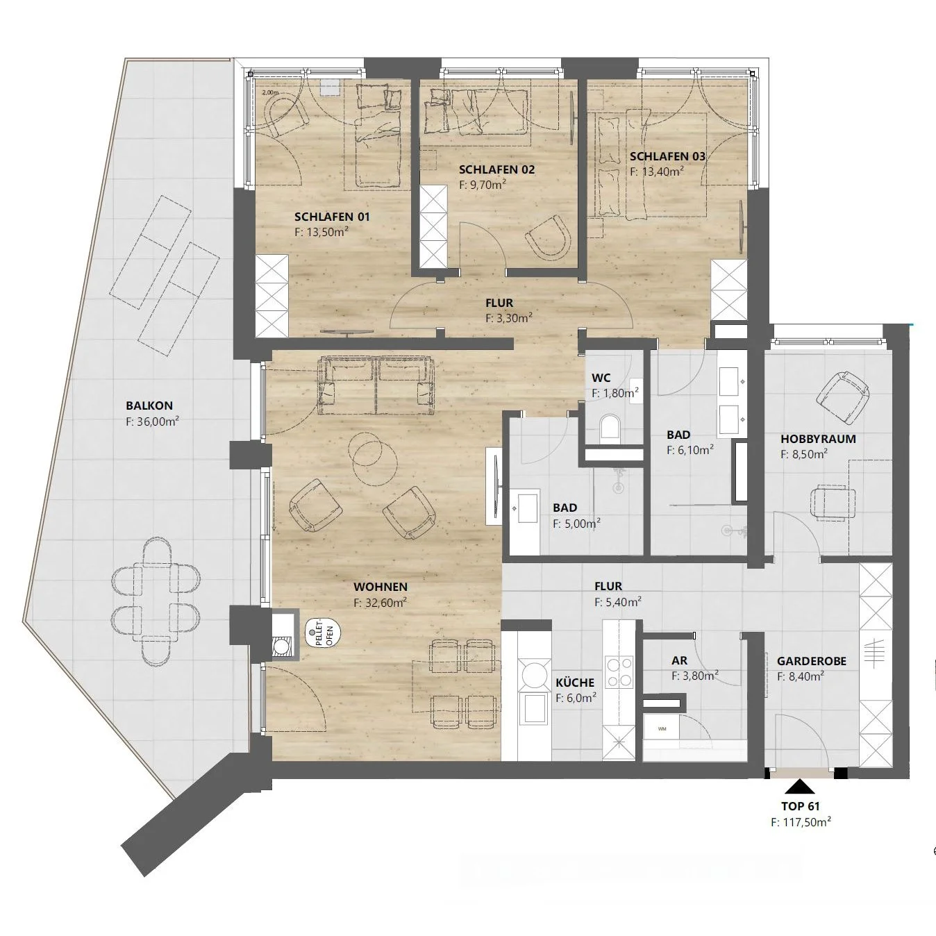 TOP 61 • 5-Zimmer, 117 m², teilmöbliert