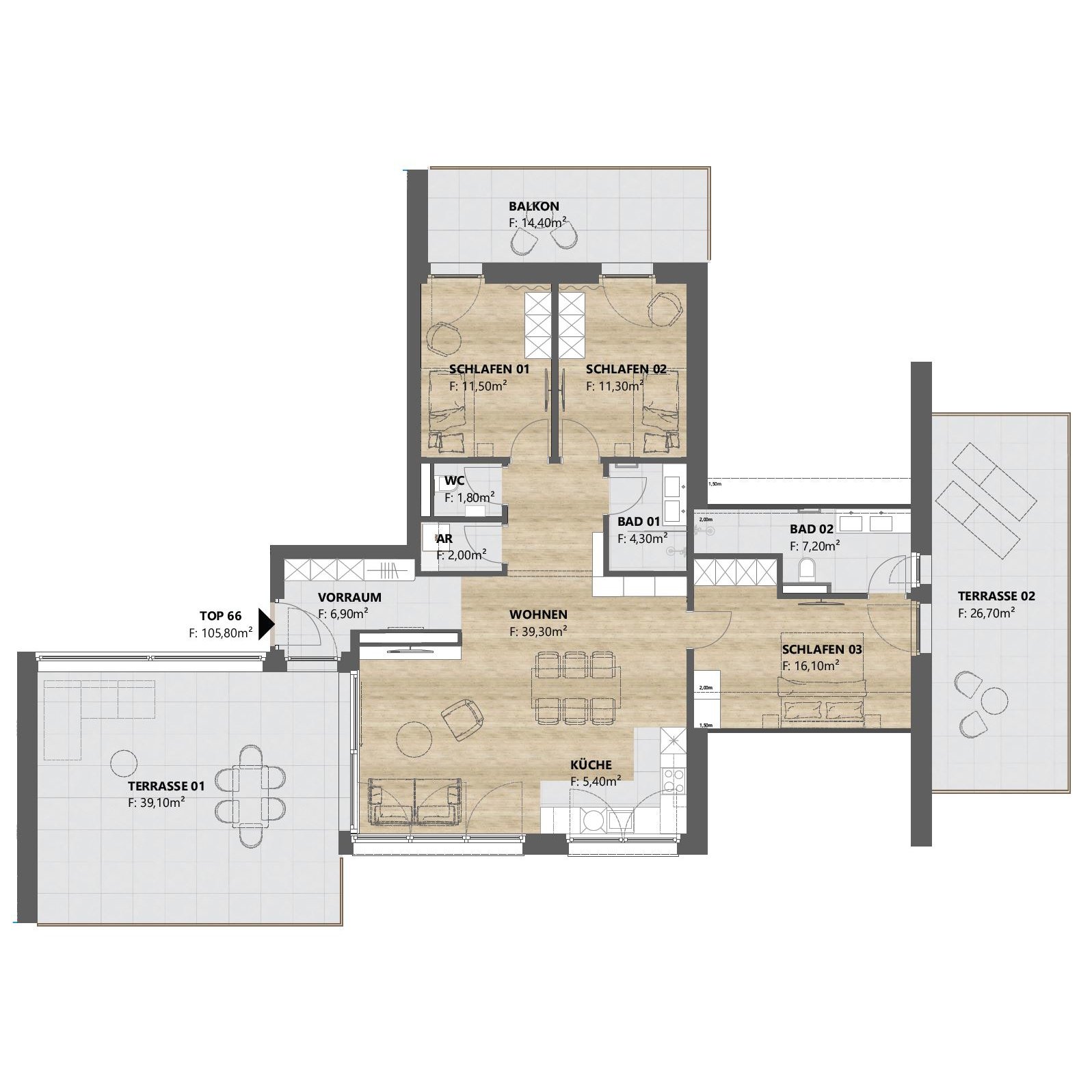 TOP 66 • 4-Zimmer, 106 m², teilmöbliert