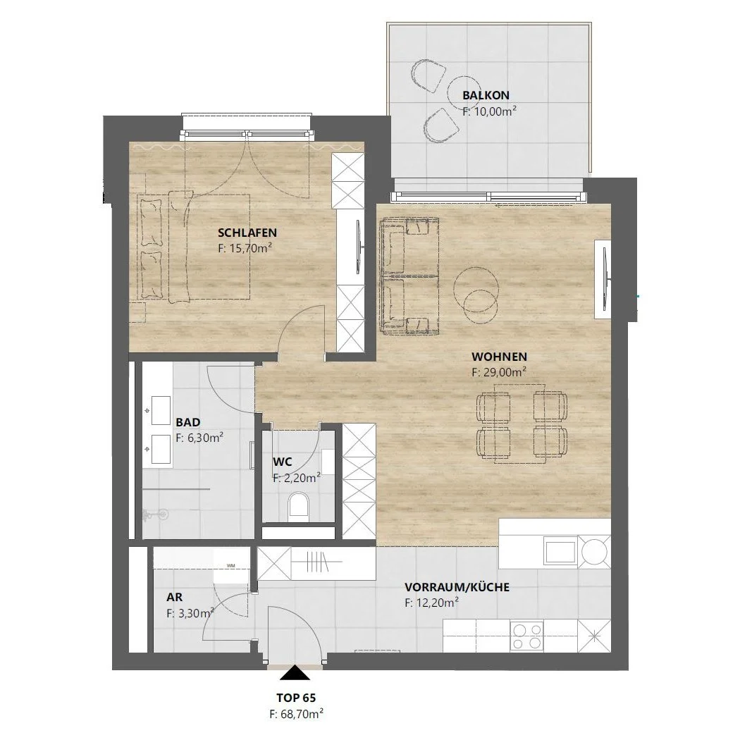 TOP 65 • 2-Zimmer, 69 m², teilmöbliert
