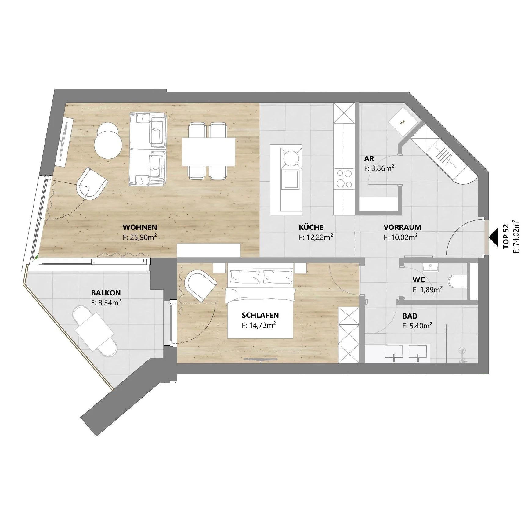 TOP 52 • 2-Zimmer, 74 m², vollmöbliert