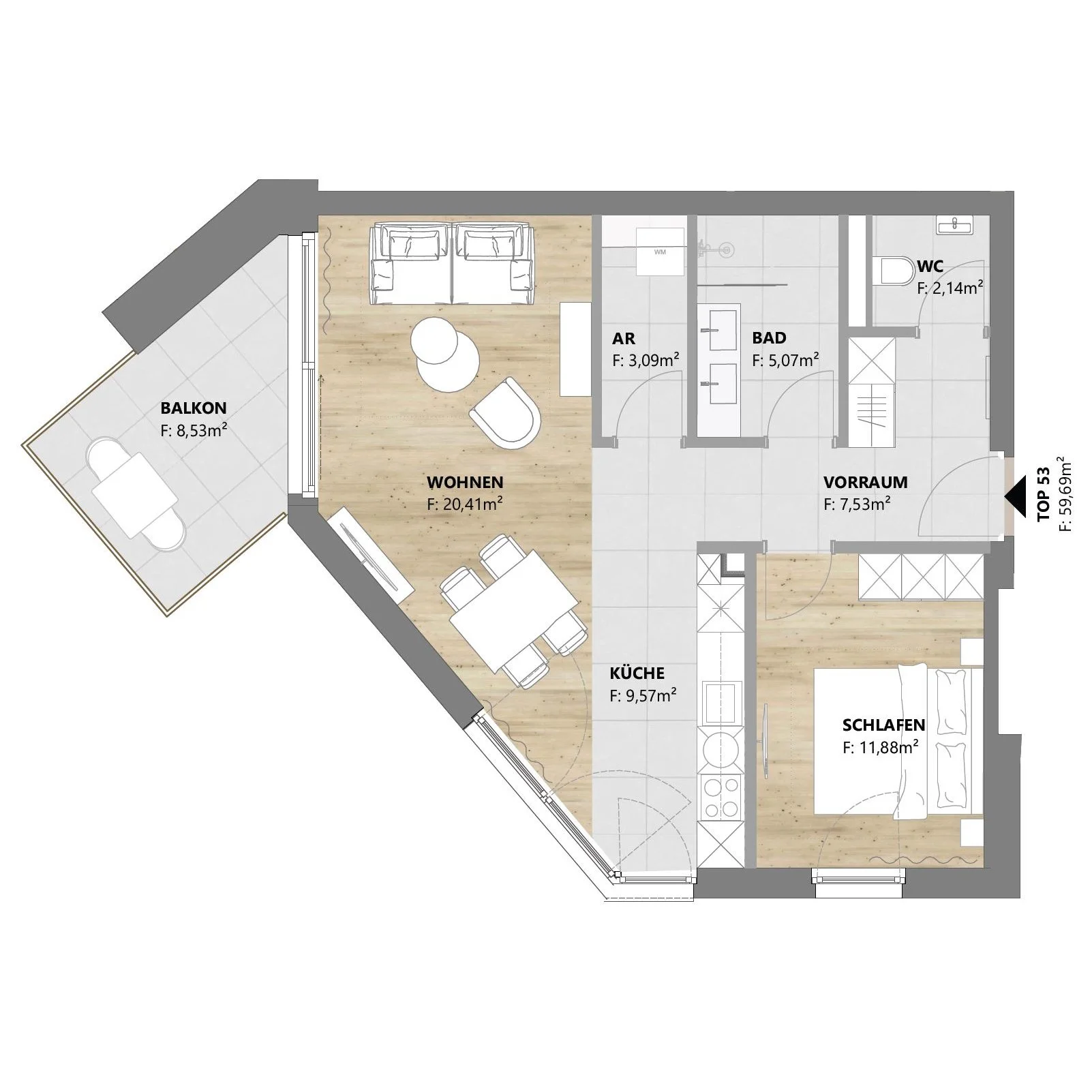 TOP 53 • 2-Zimmer, 60 m², vollmöbliert