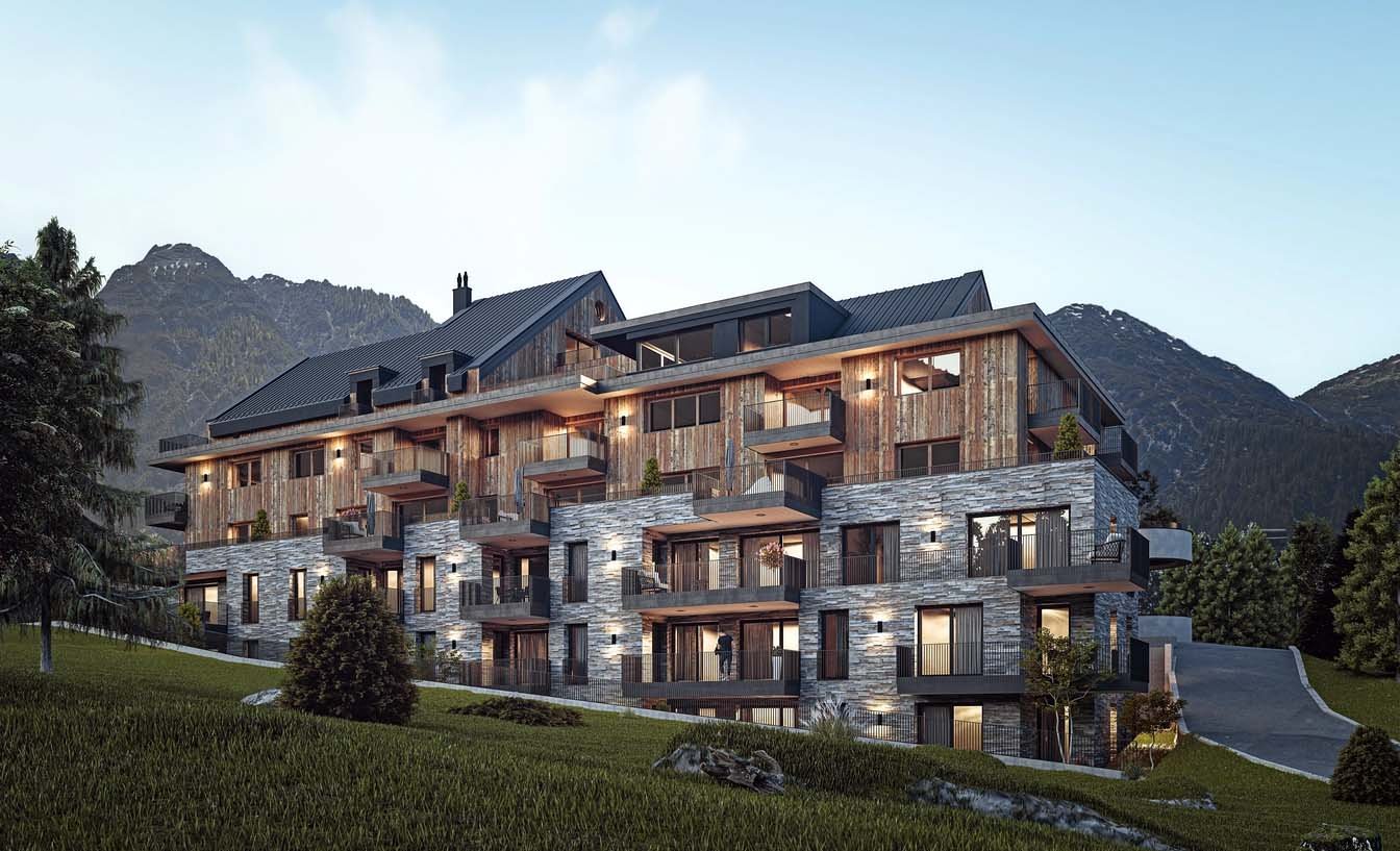 homelodge Ladis bei Sonnenuntergang, Abendansicht von Osten