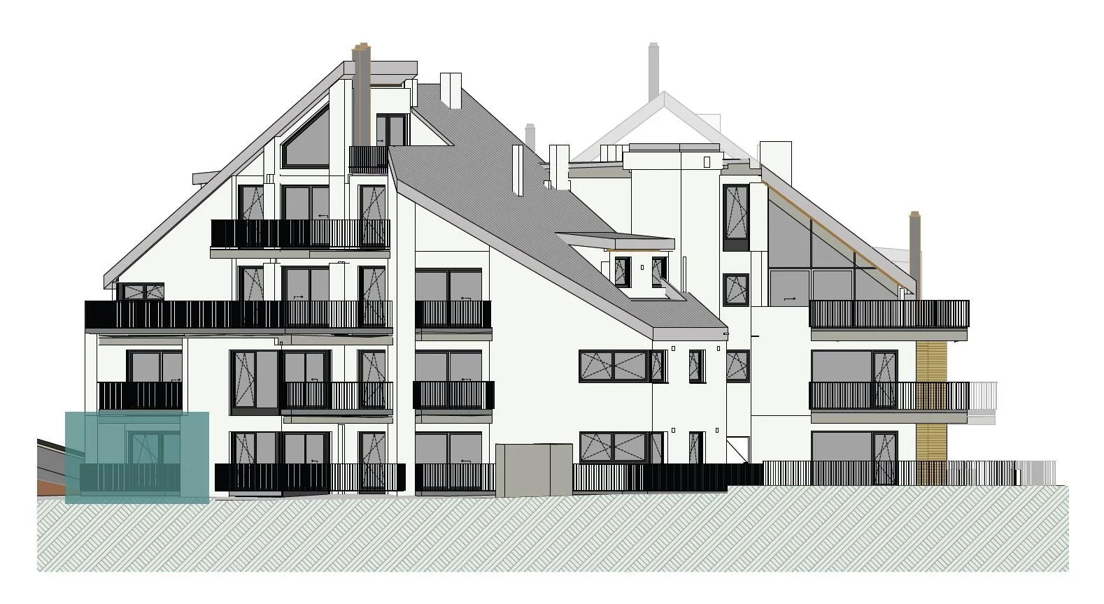 Gebäudeansicht der homelodge Ladis mit markierter Lage von TOP 41, Süd-West
