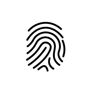 Fingerprint icon inside a white circle with a black background.