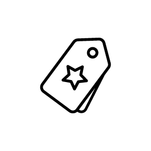 Icon of two price tags, one with a star symbol, on a white background.