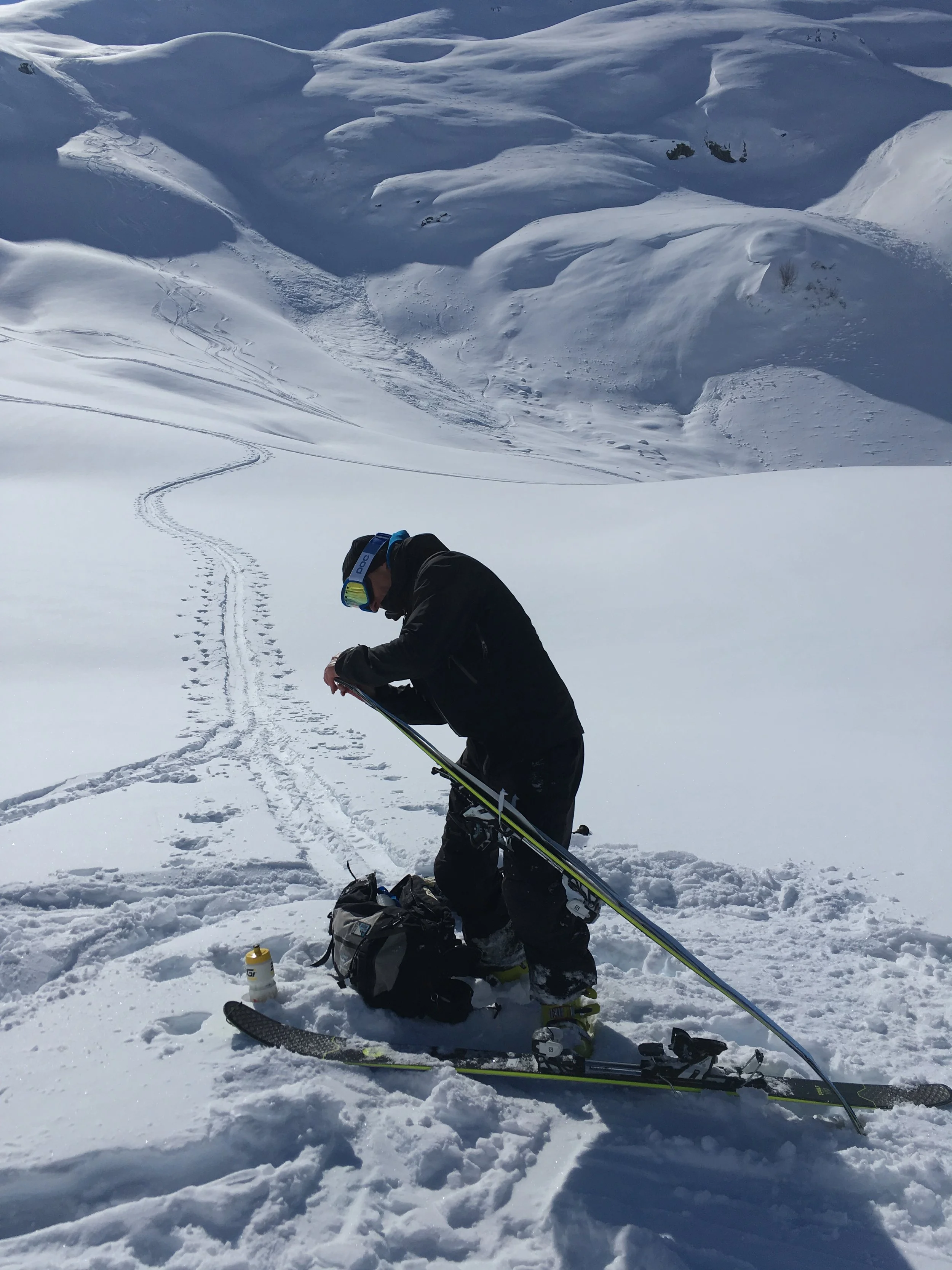Triathlon coach Damo getting ready for ski-touring