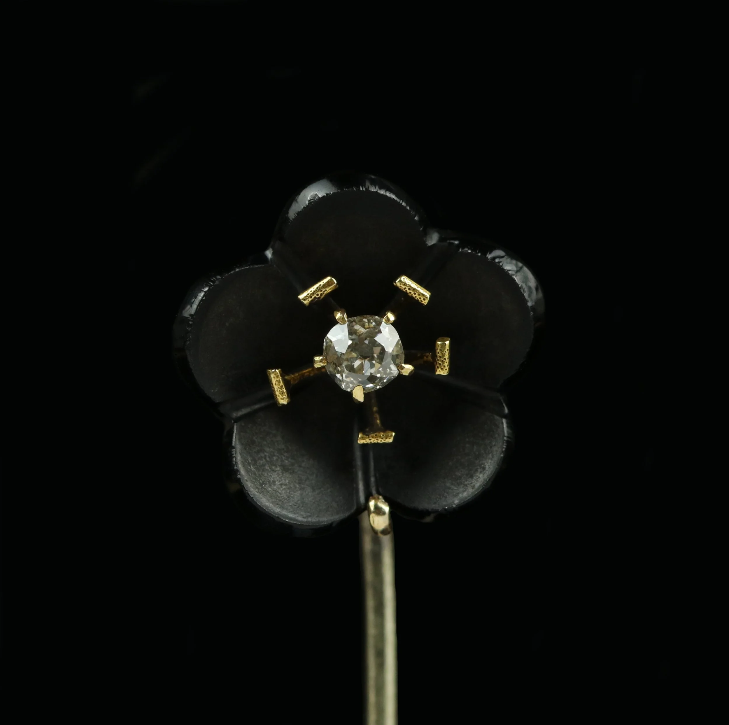 Victorian diamond and onyx black poppy stickpin