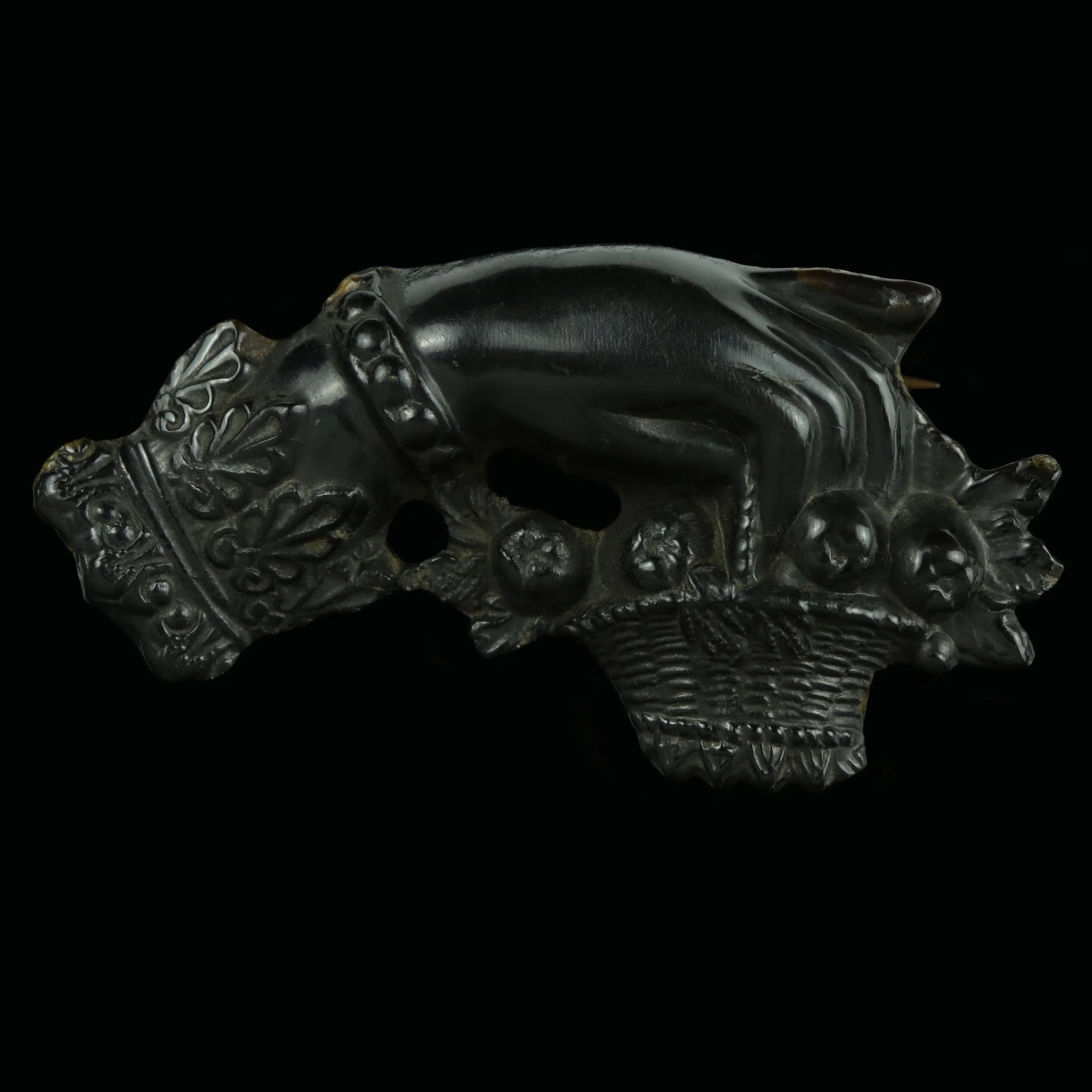 Victorian pressed horn mourning brooch