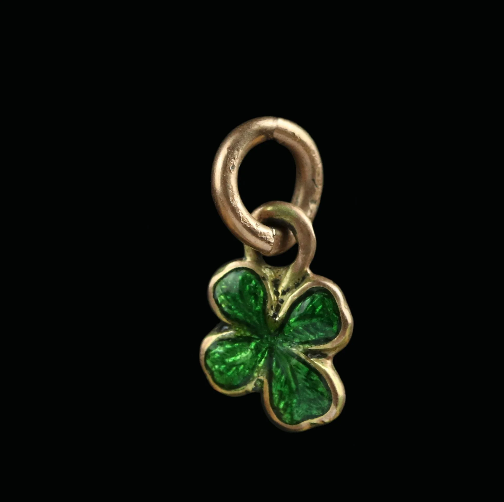 Adorable gold green enamel lucky four leaf clover charm