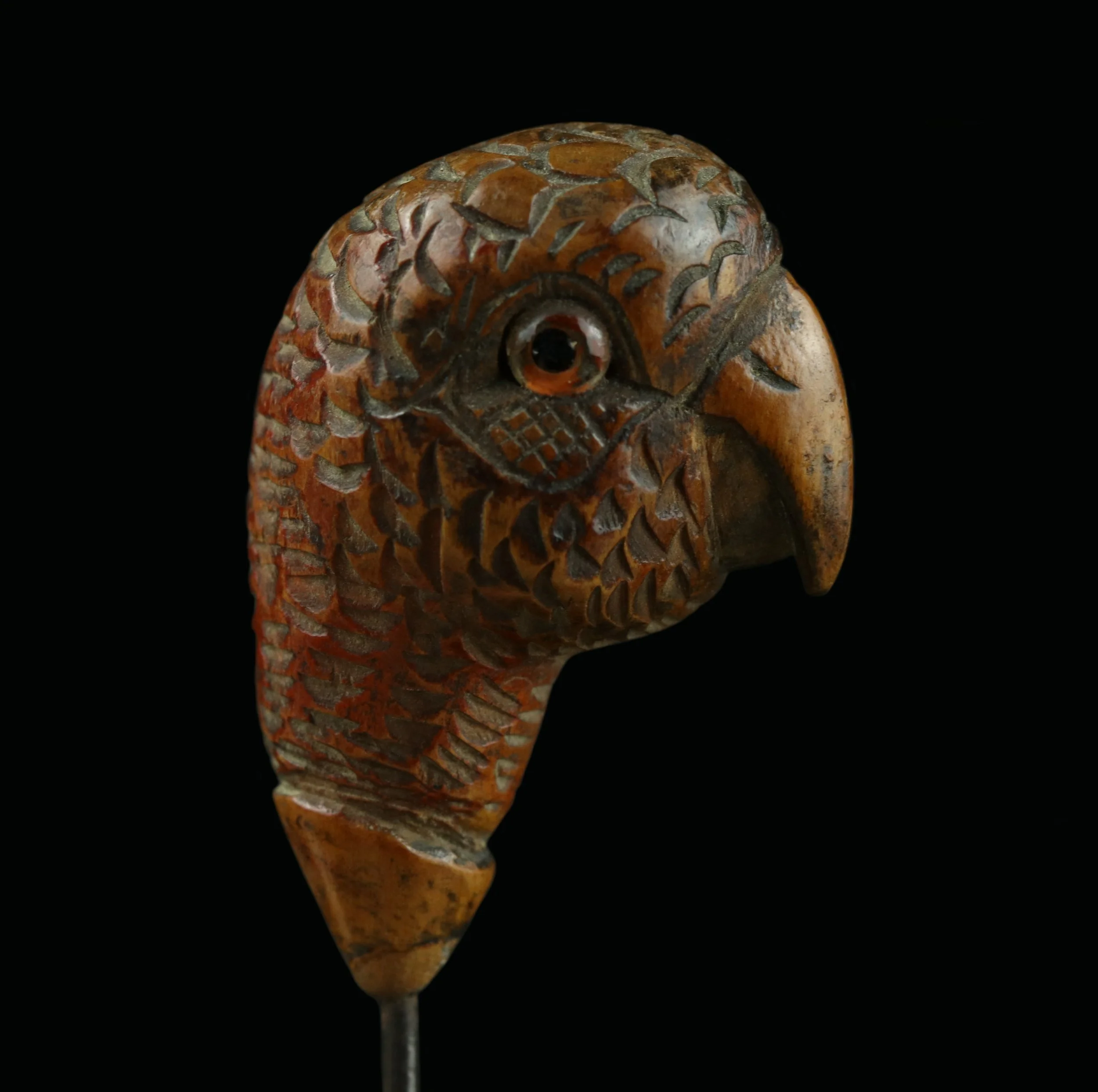 Victorian carved wood parrot hatpin