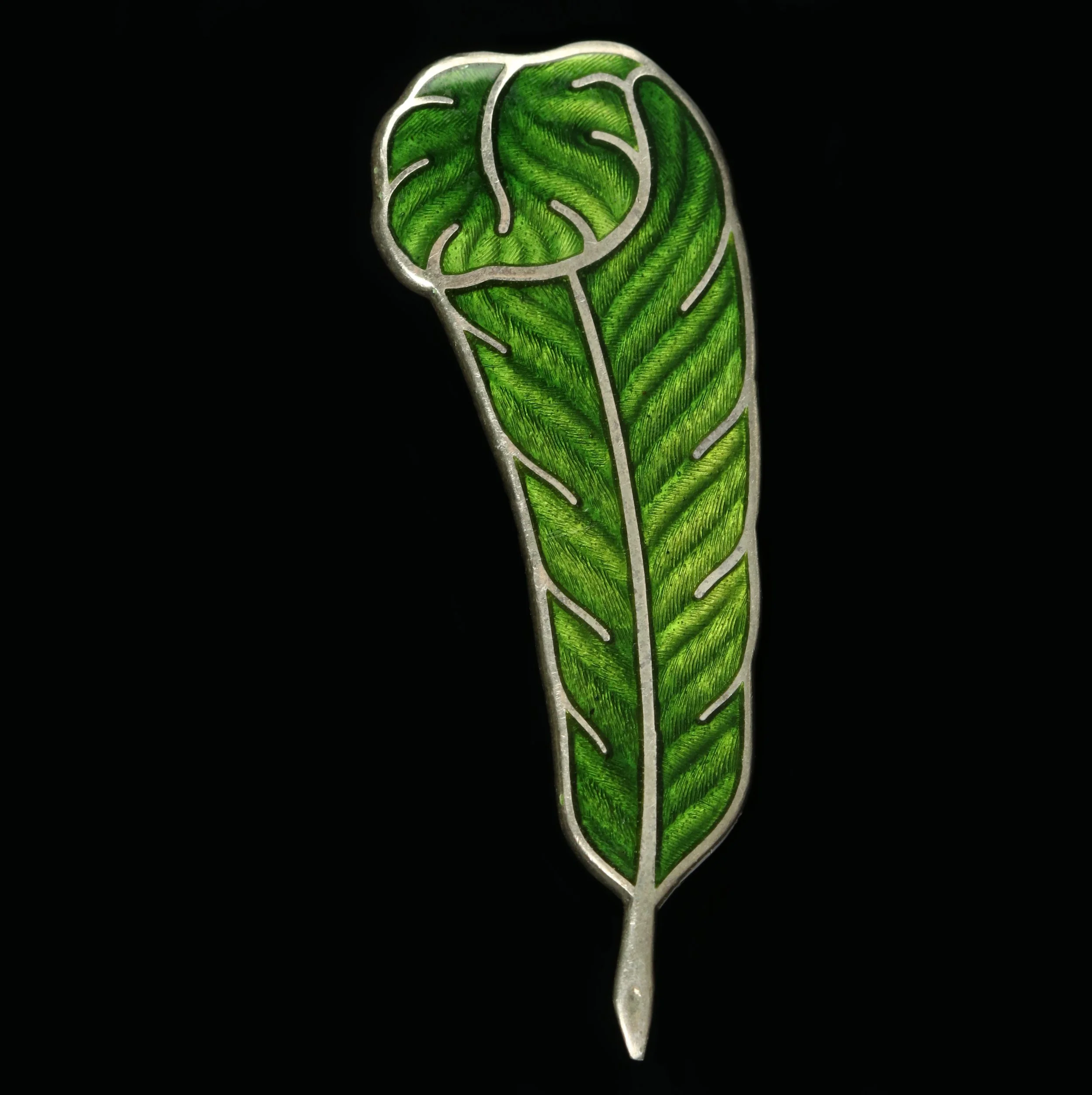 Silver and enamel feather brooch