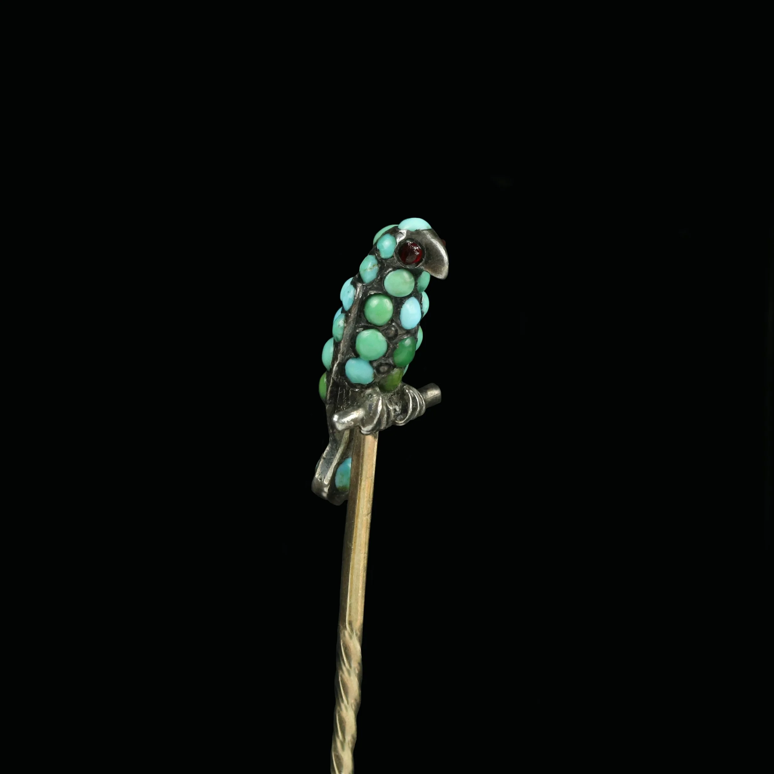 Victorian turquoise parrot stickpin