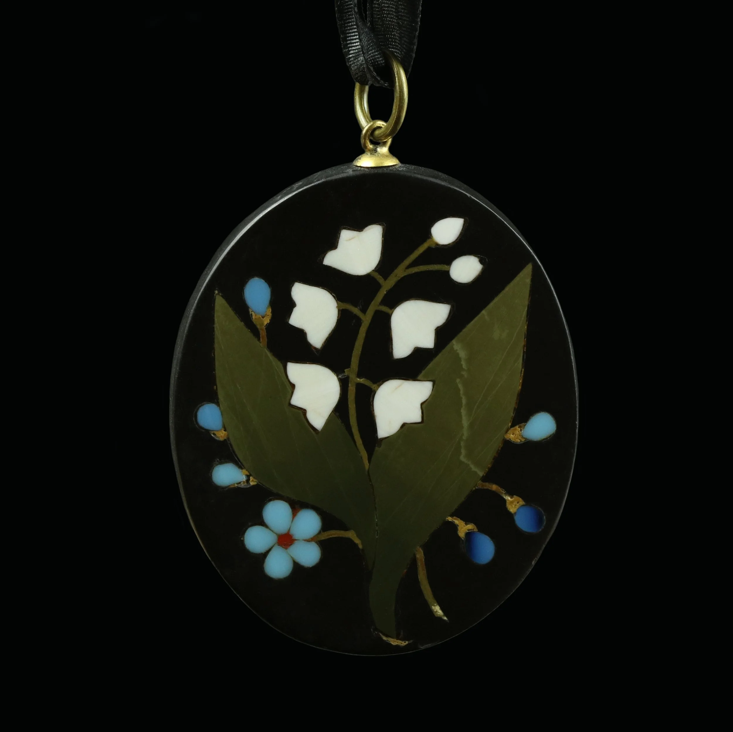 19th century pietra dura floral pendant
