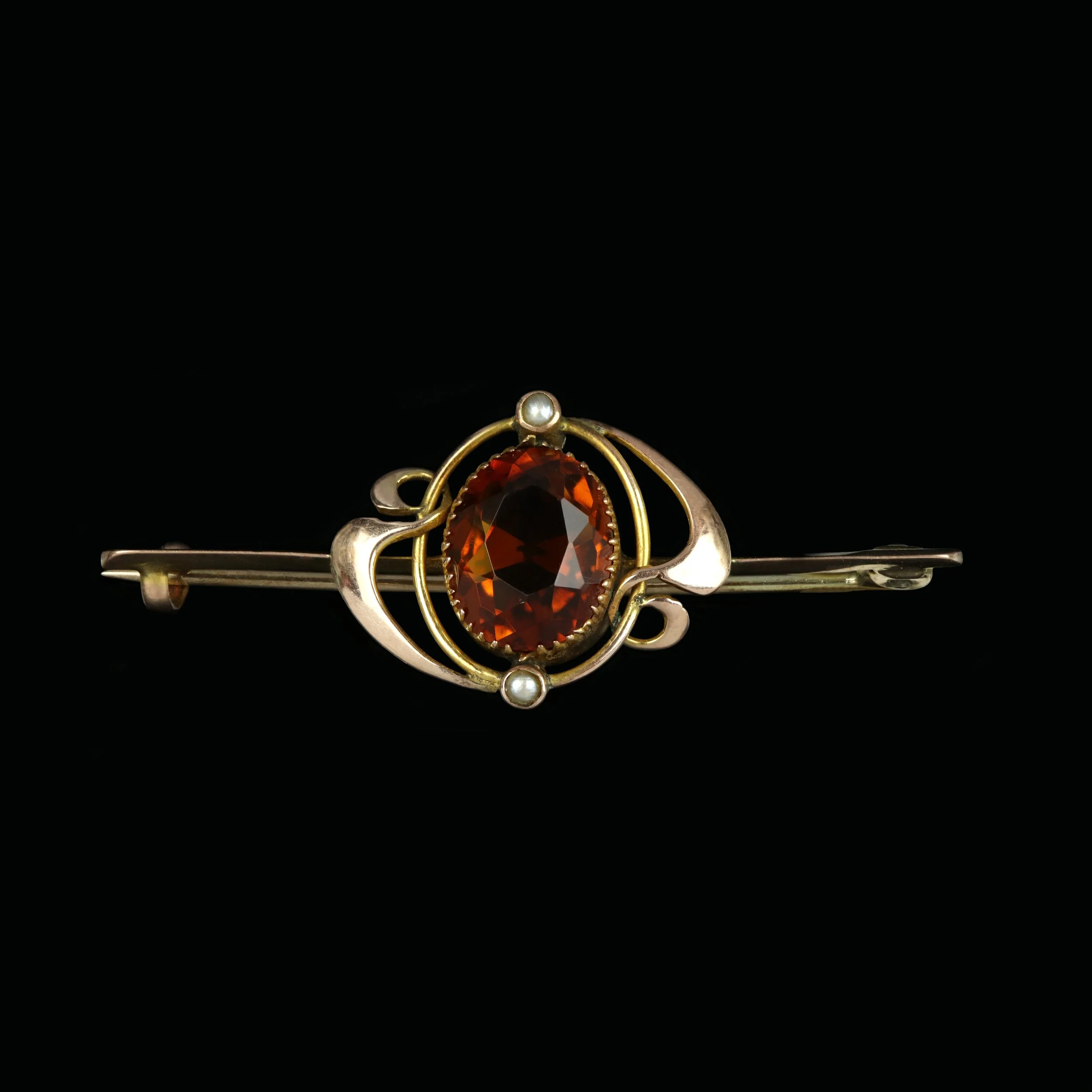 Art Nouveau 9ct gold citrine brooch