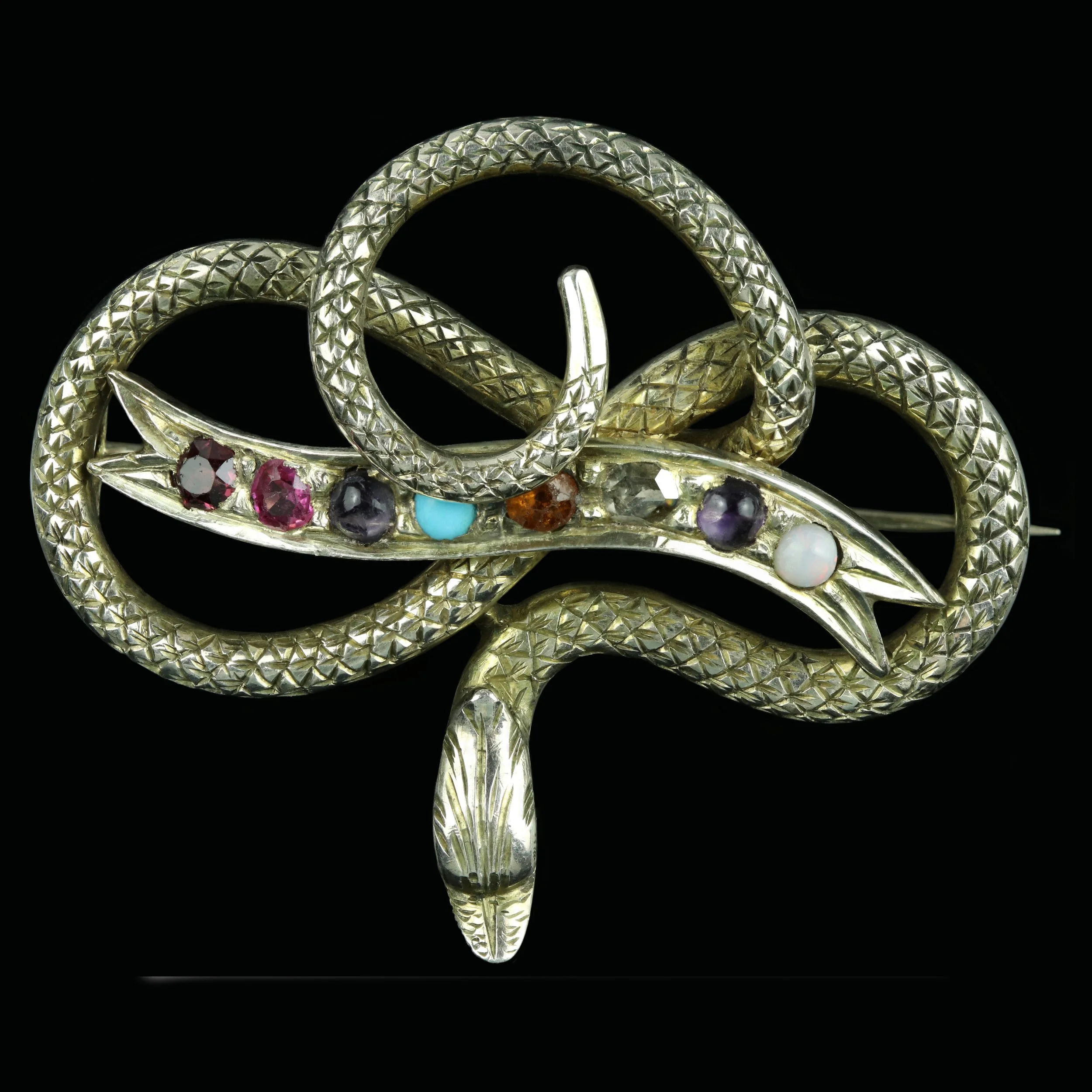 19th century silver snake acrostic brooch