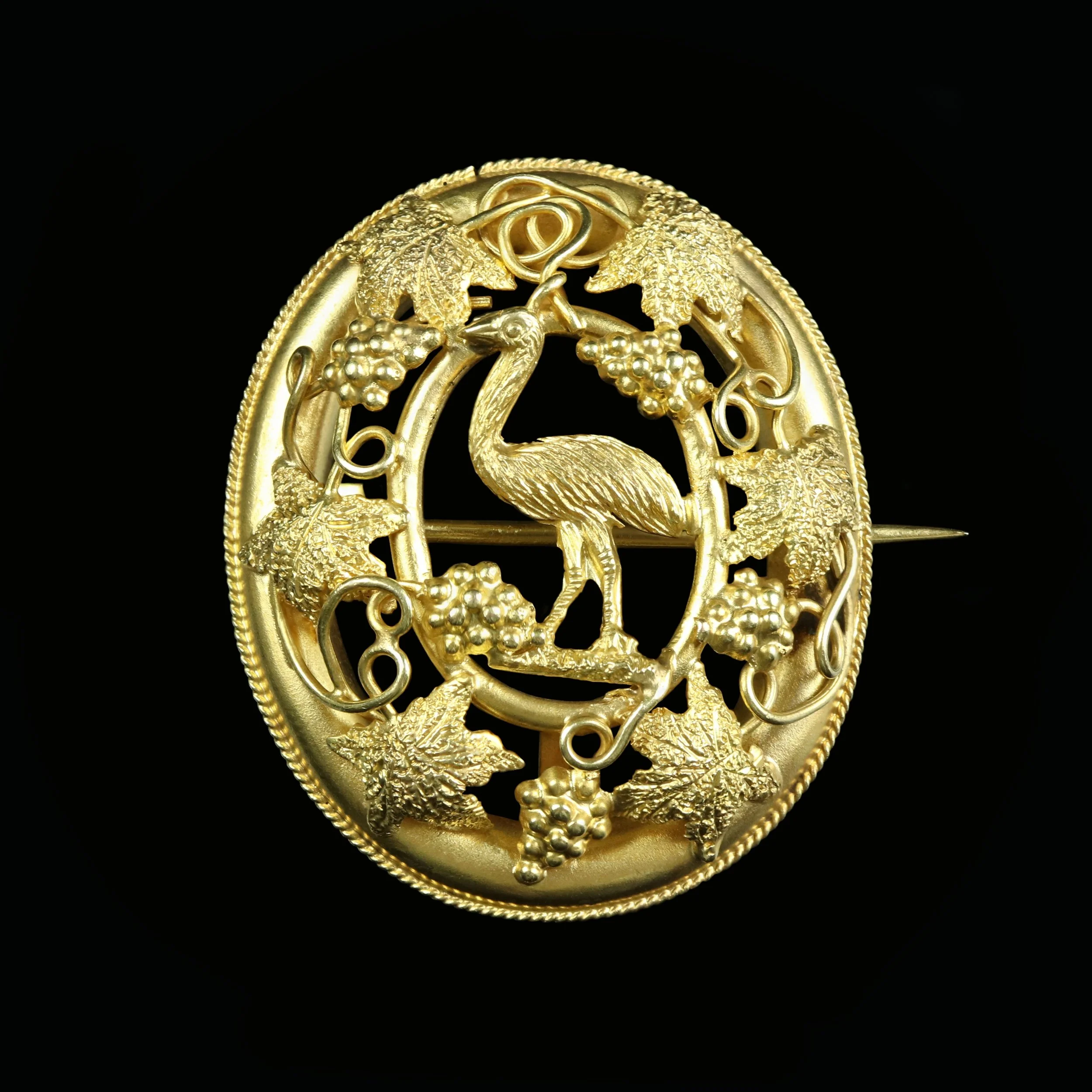 Australian gold rush emu and grape vine brooch