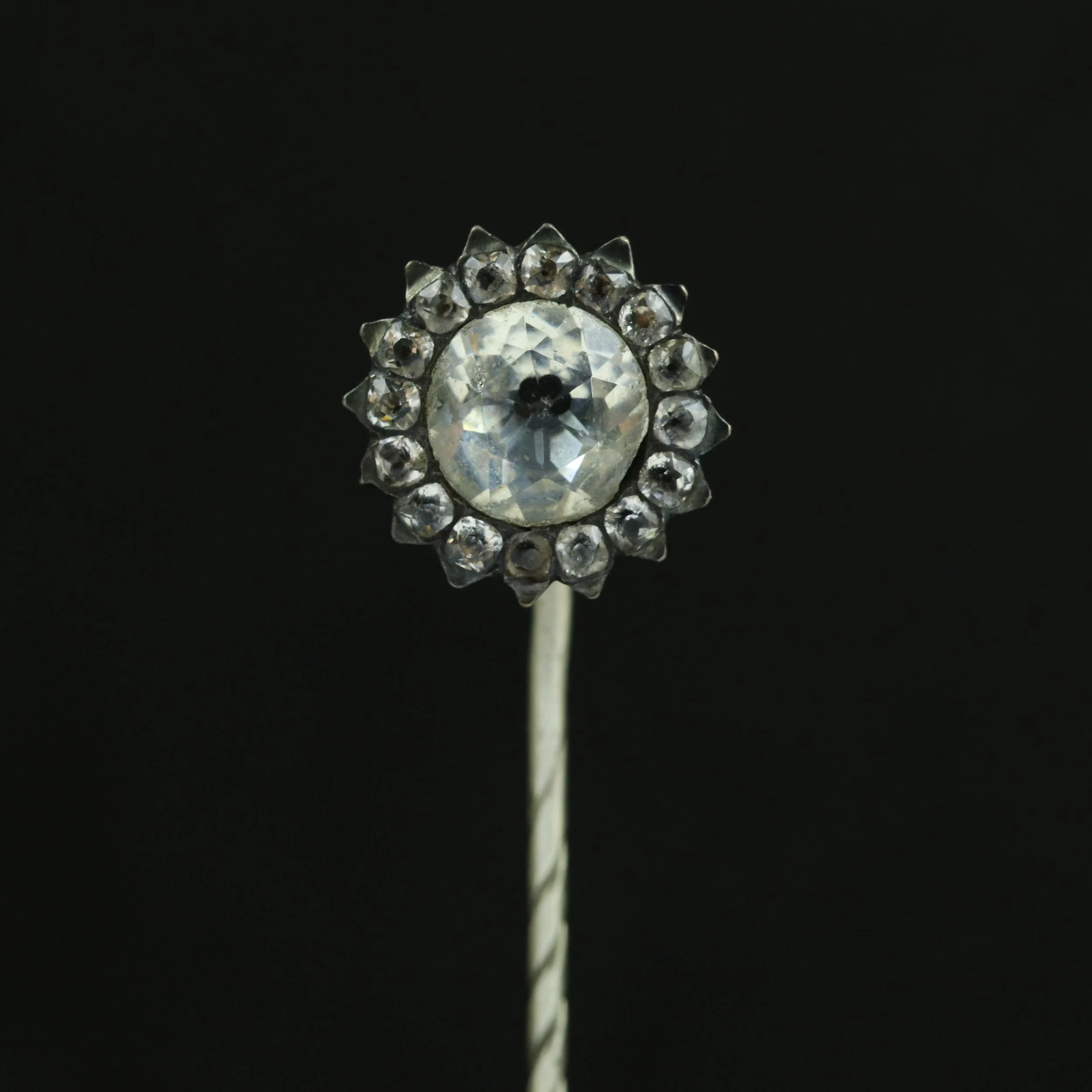 Georgian foil back ‘black dot’ paste cluster stickpin