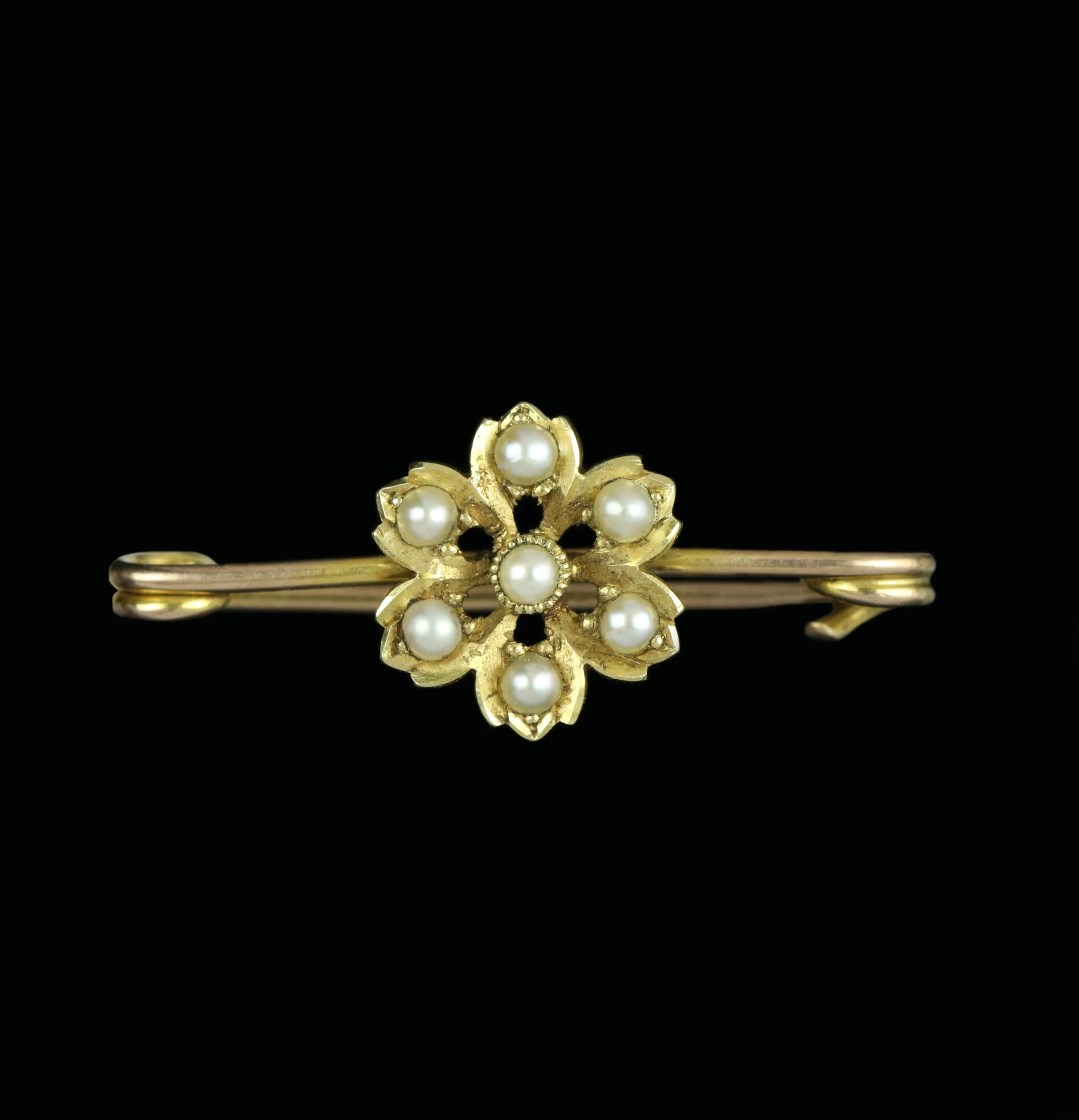 Victorian gold split pearl floral lace pin