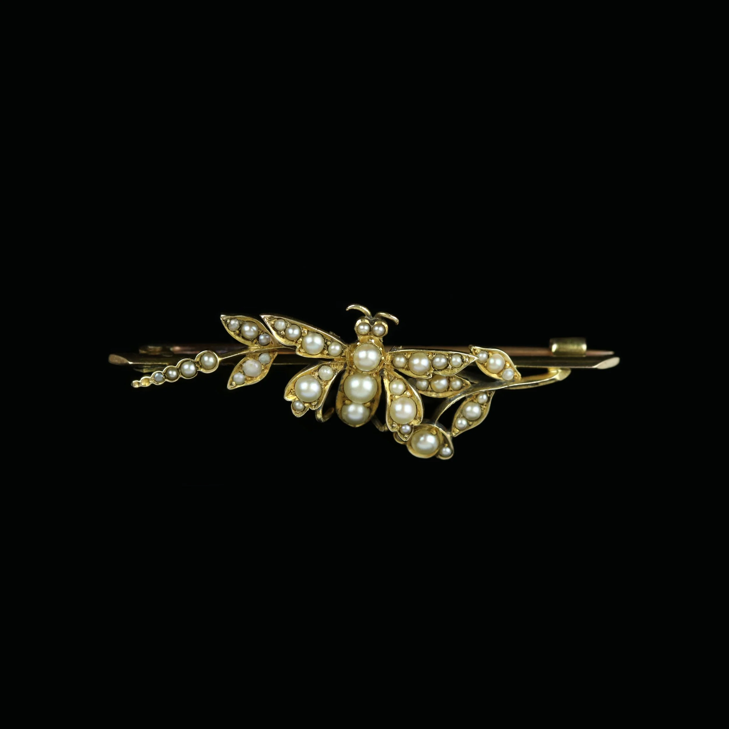 Victorian 15ct gold split pearl butterfly brooch