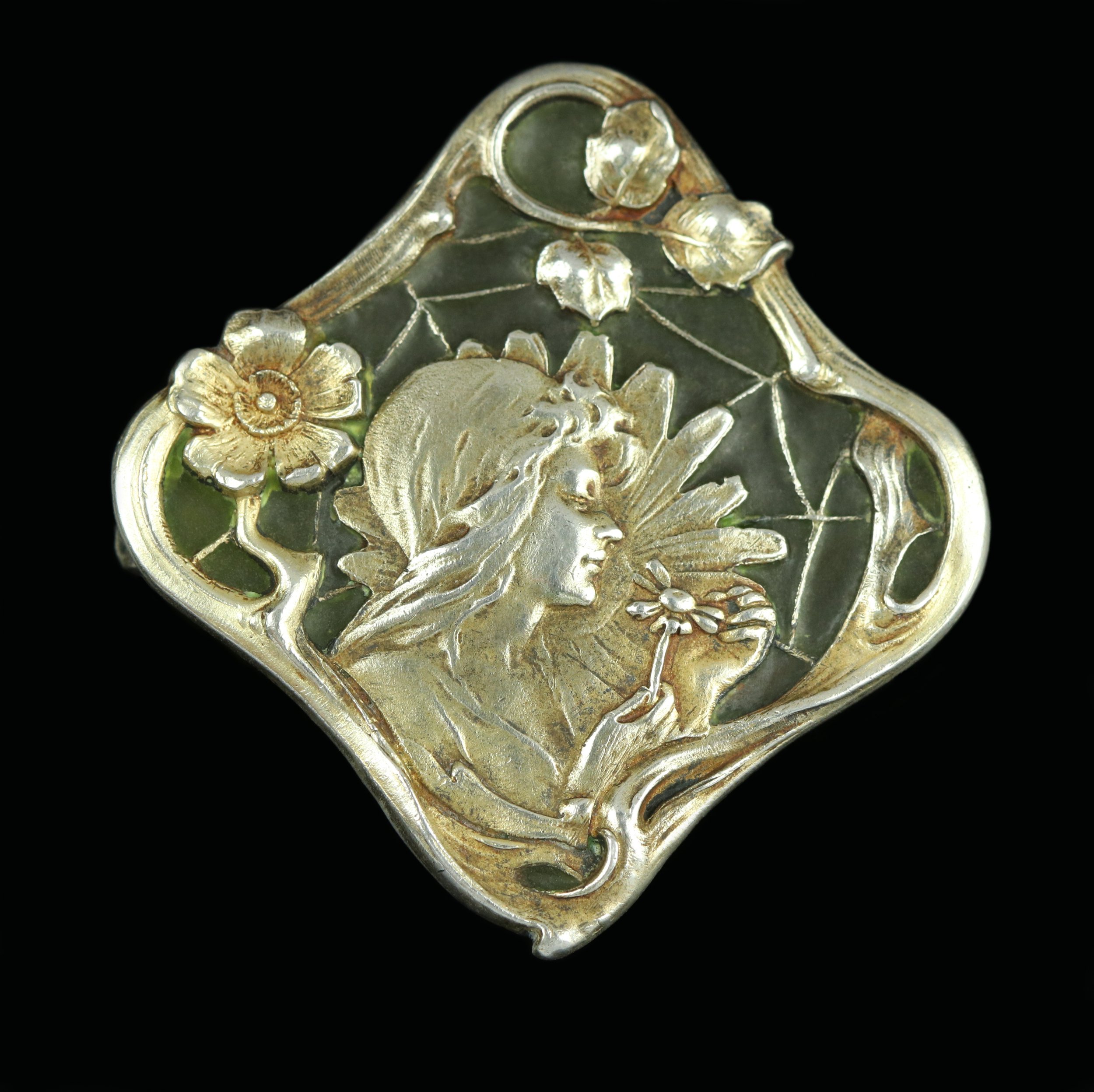 Jugendstil silver plique-a-jour enamel brooch, by Meyle & Mayer