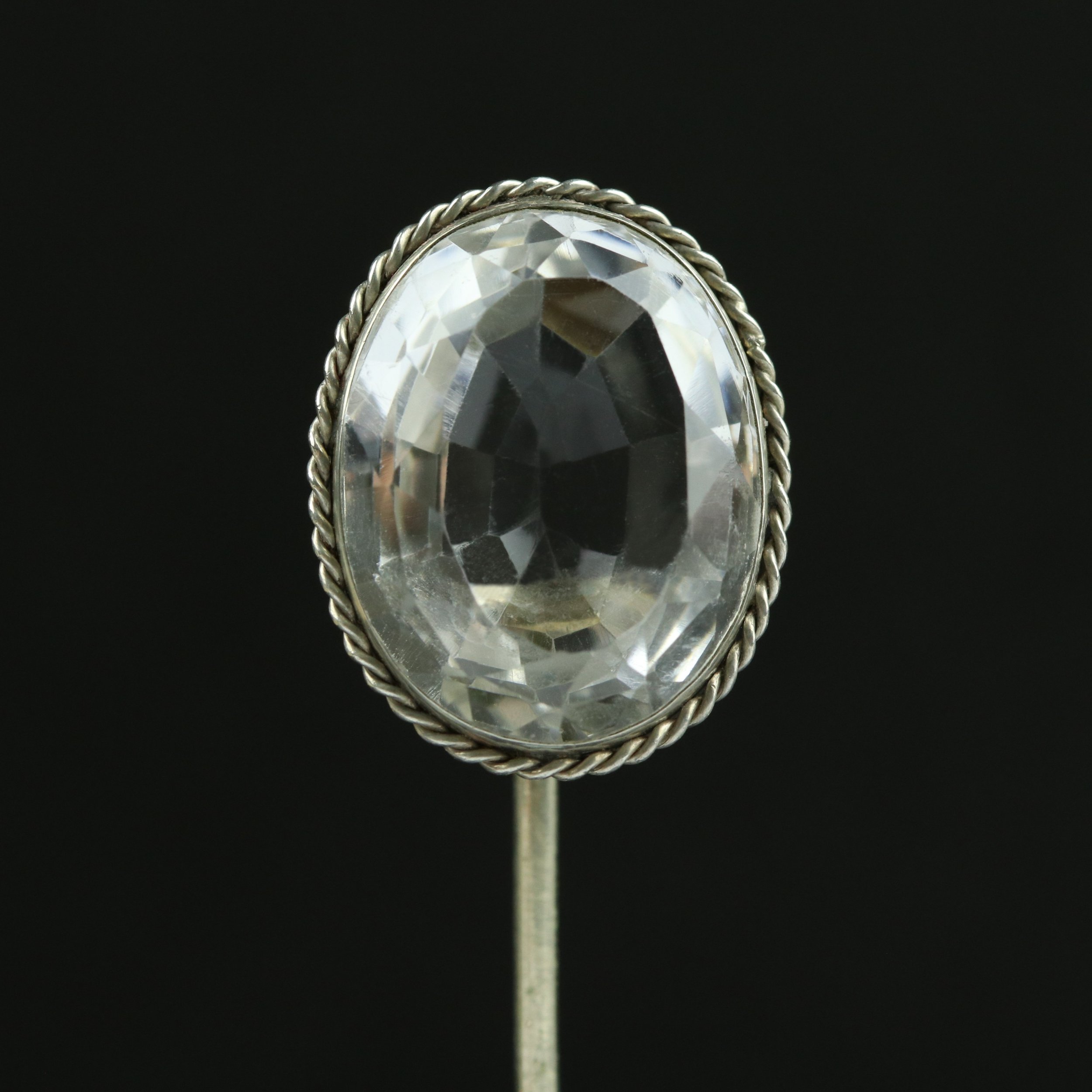Victorian silver rock crystal stickpin