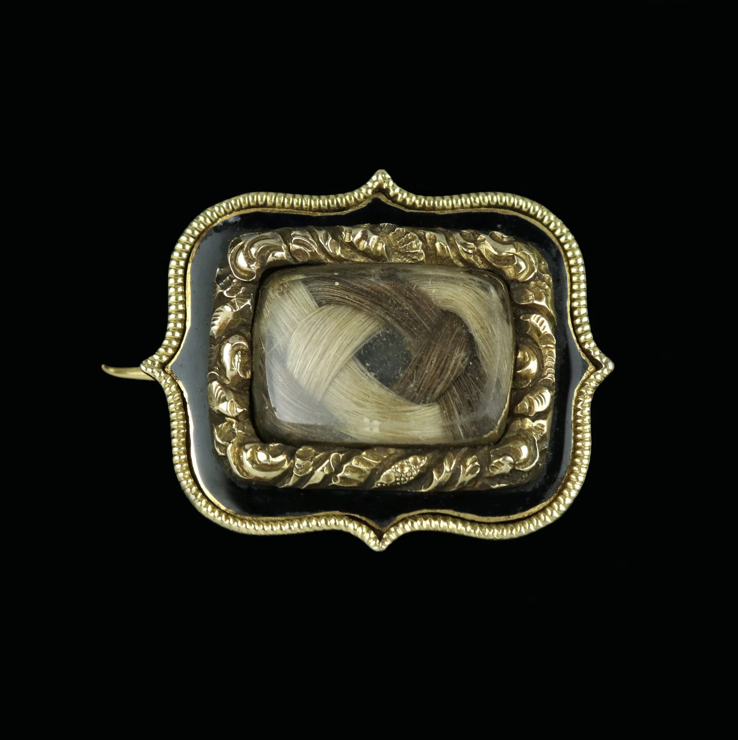 Regency gold enamel mourning brooch