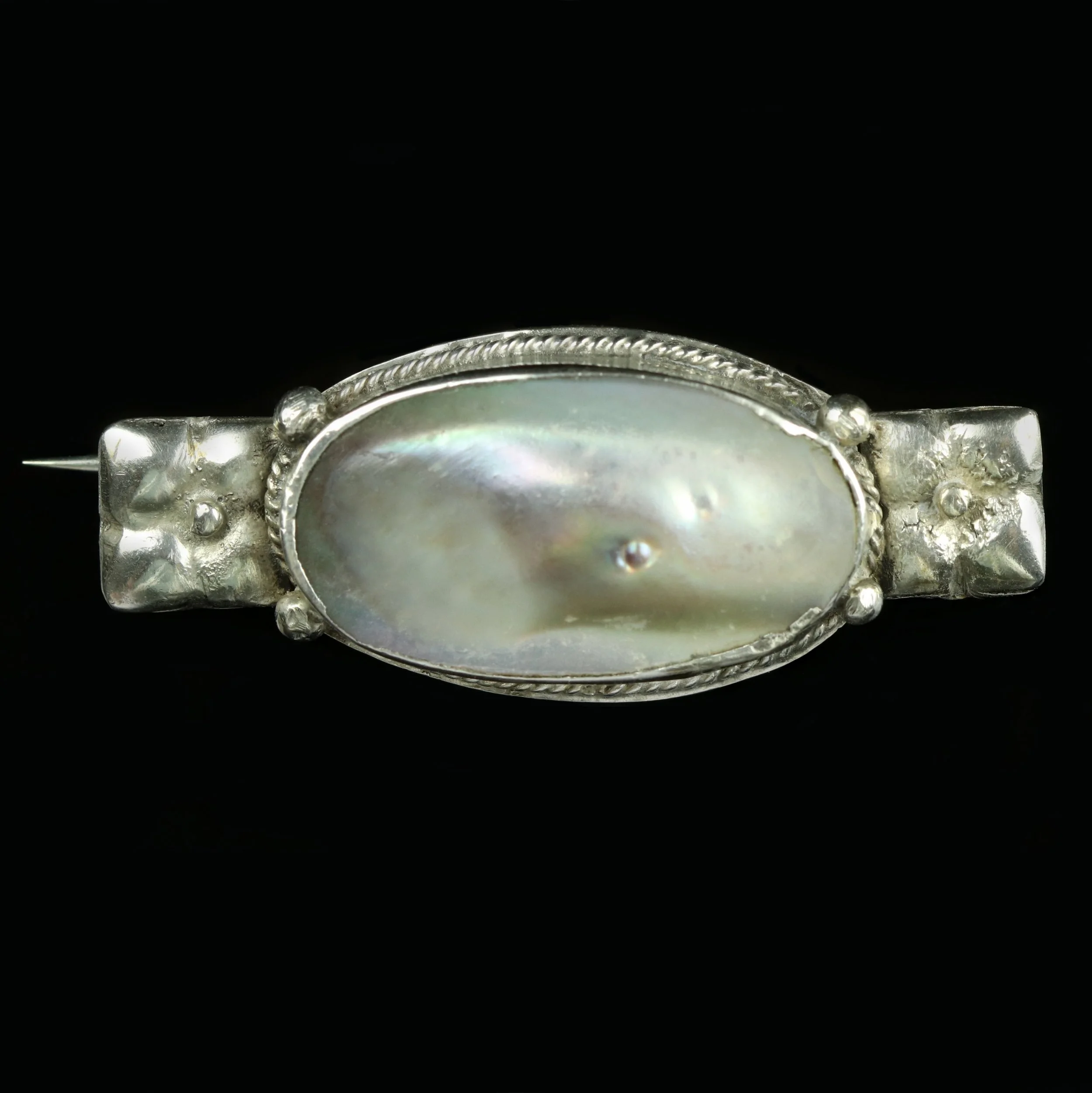 Arts & Crafts silver blister pearl brooch, manner of Glasgow school and Mary Thew