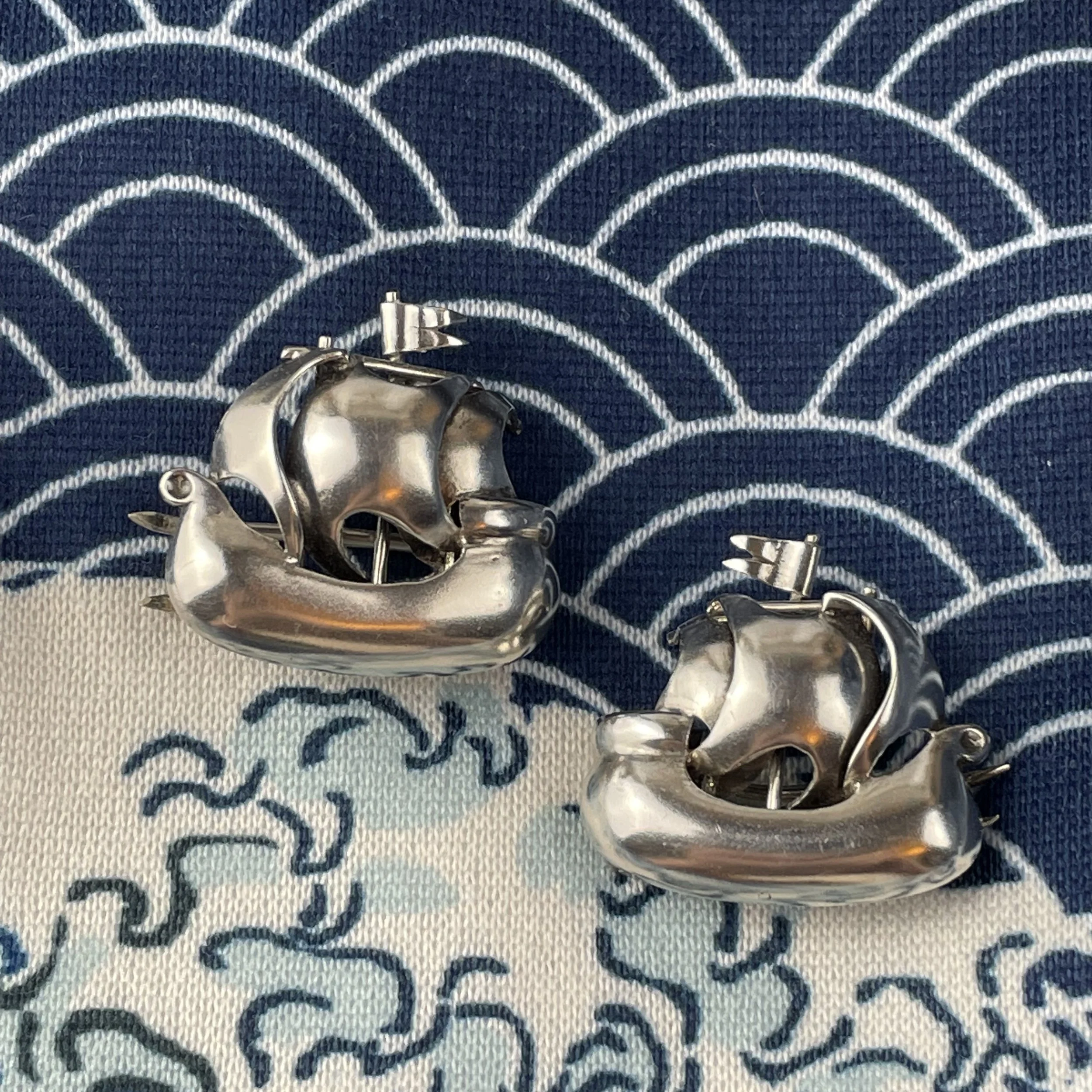 Italian mid century silver galleon ship clips