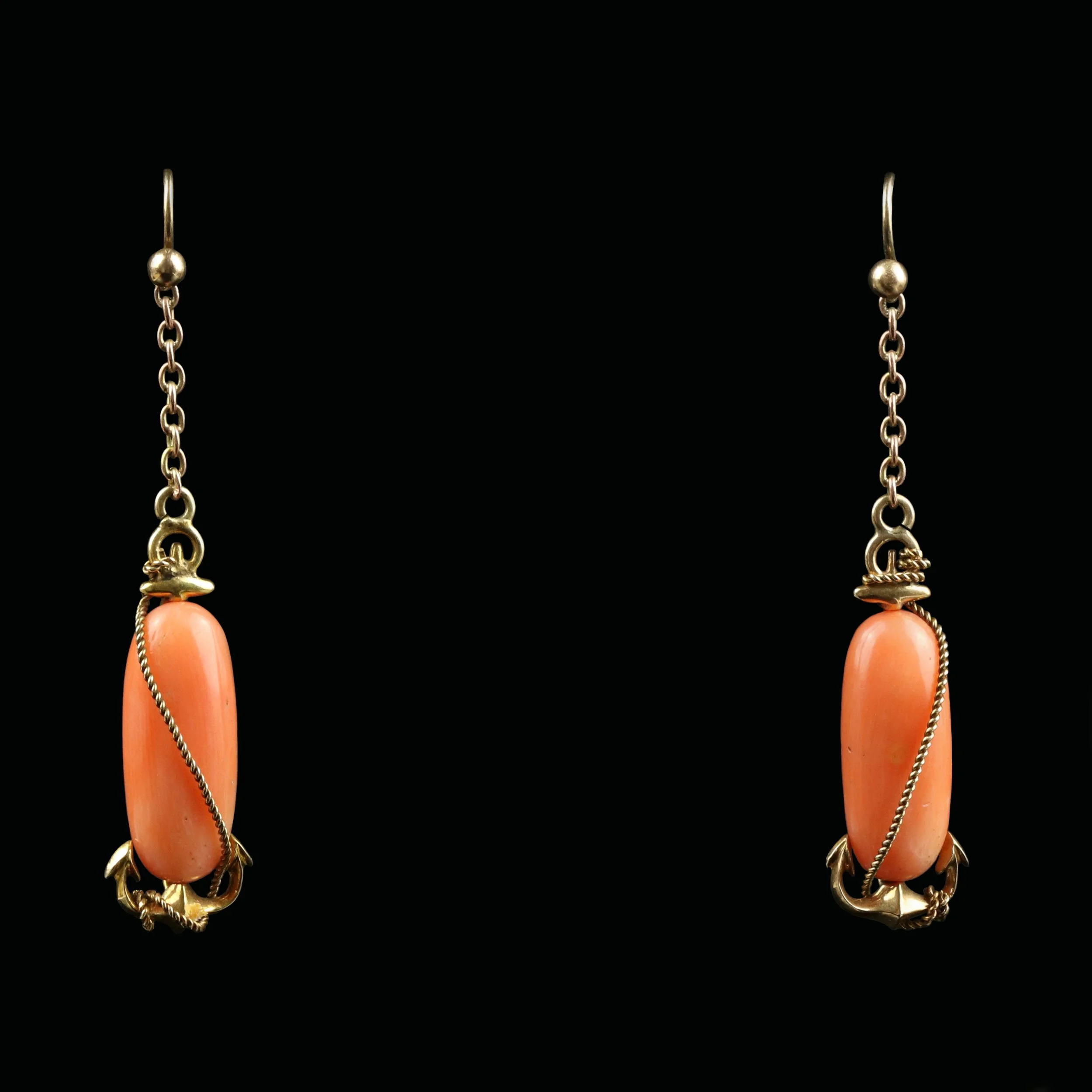 Victorian gold coral anchor earrings