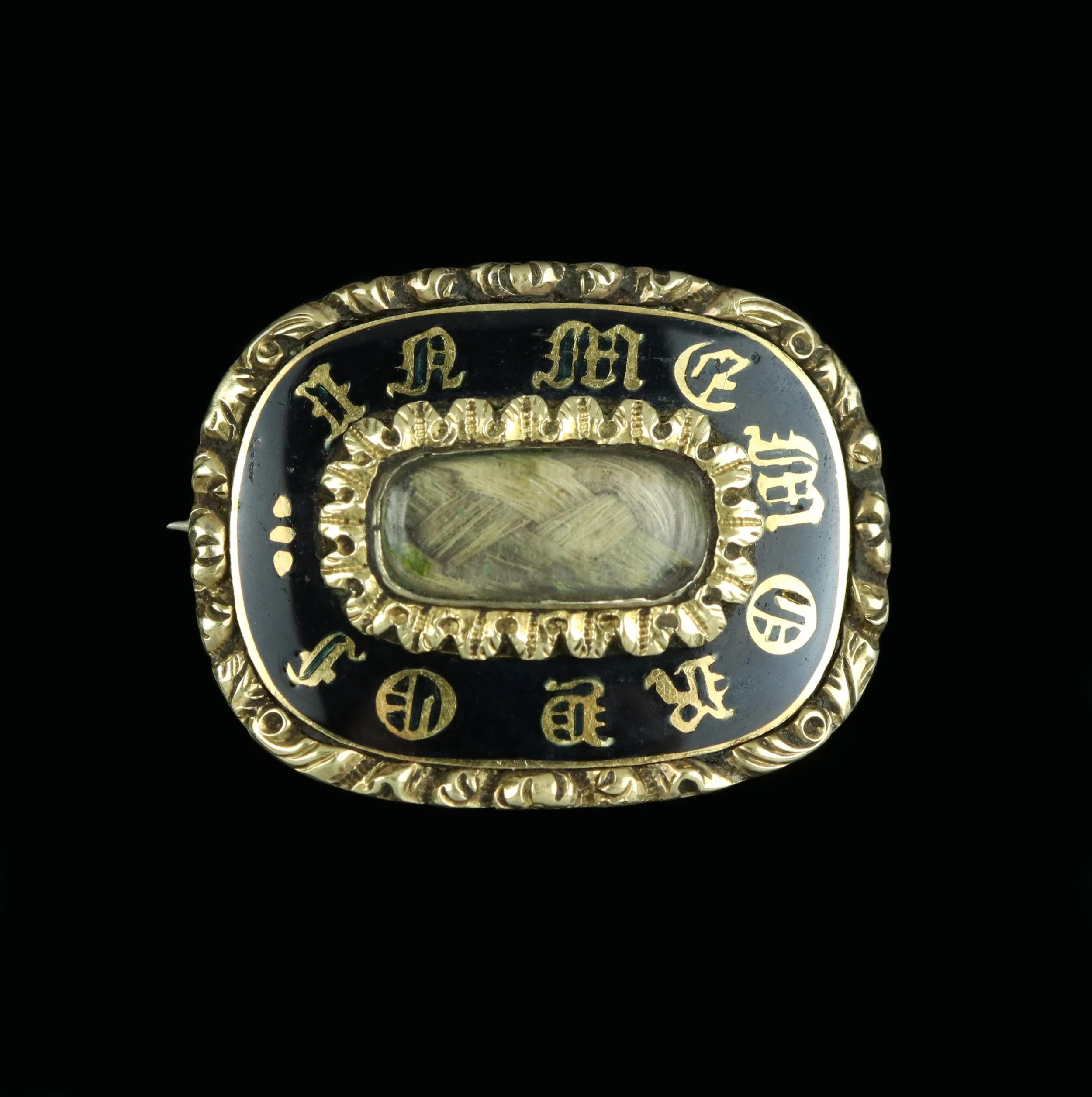 Regency gold and black enamel mourning brooch
