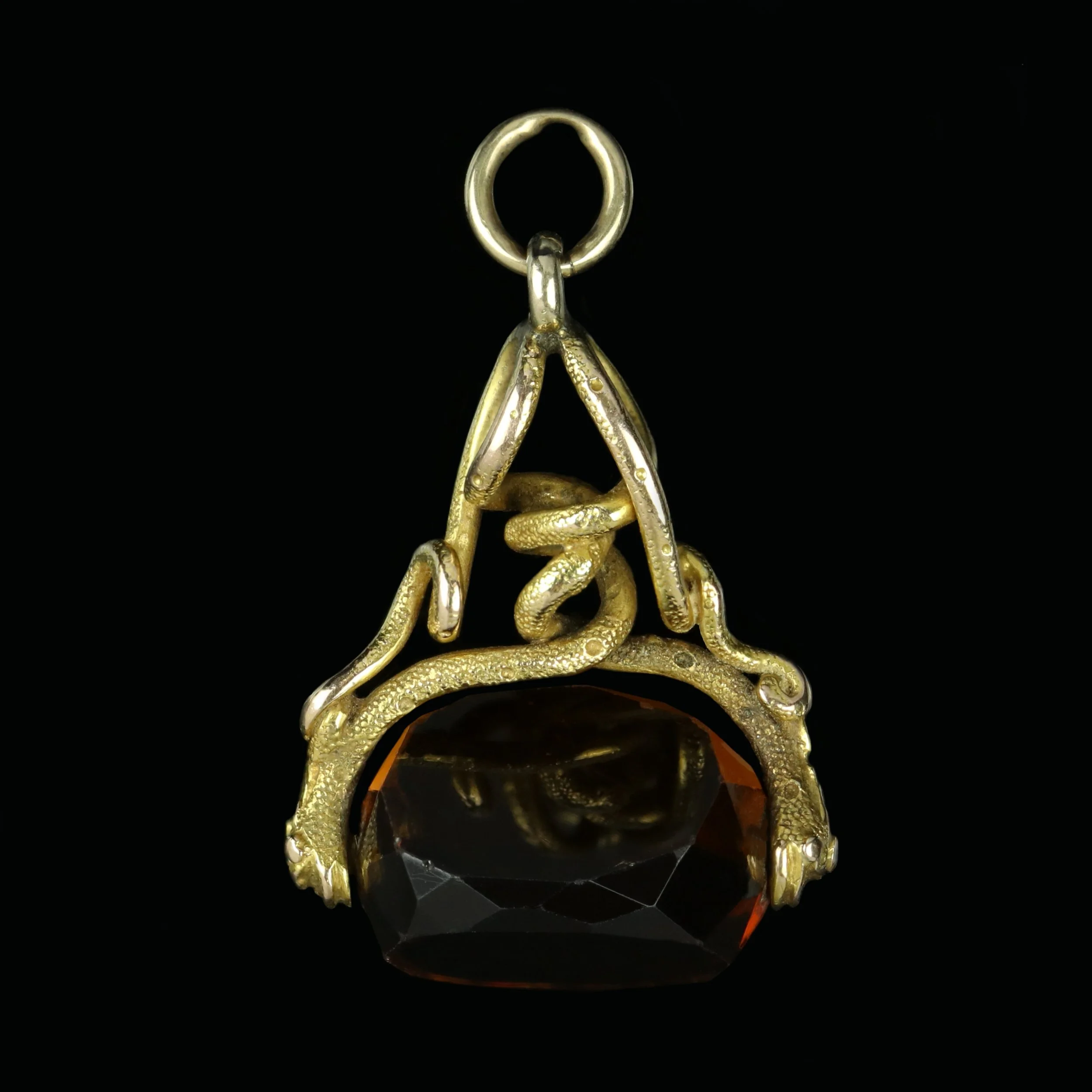 Victorian gold and citrine snake spinner or swivel fob