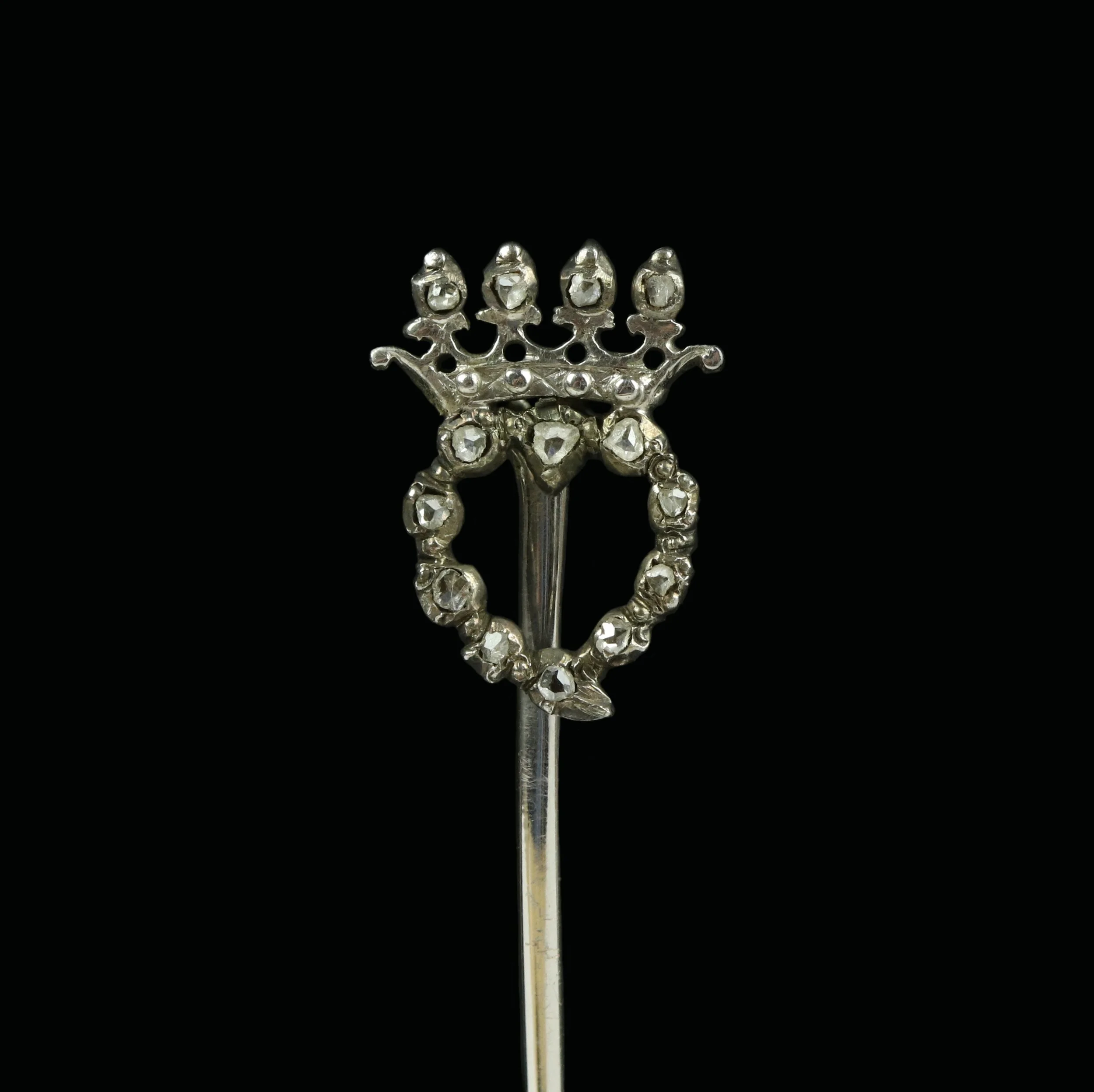 Victorian diamond crowned witches heart stickpin