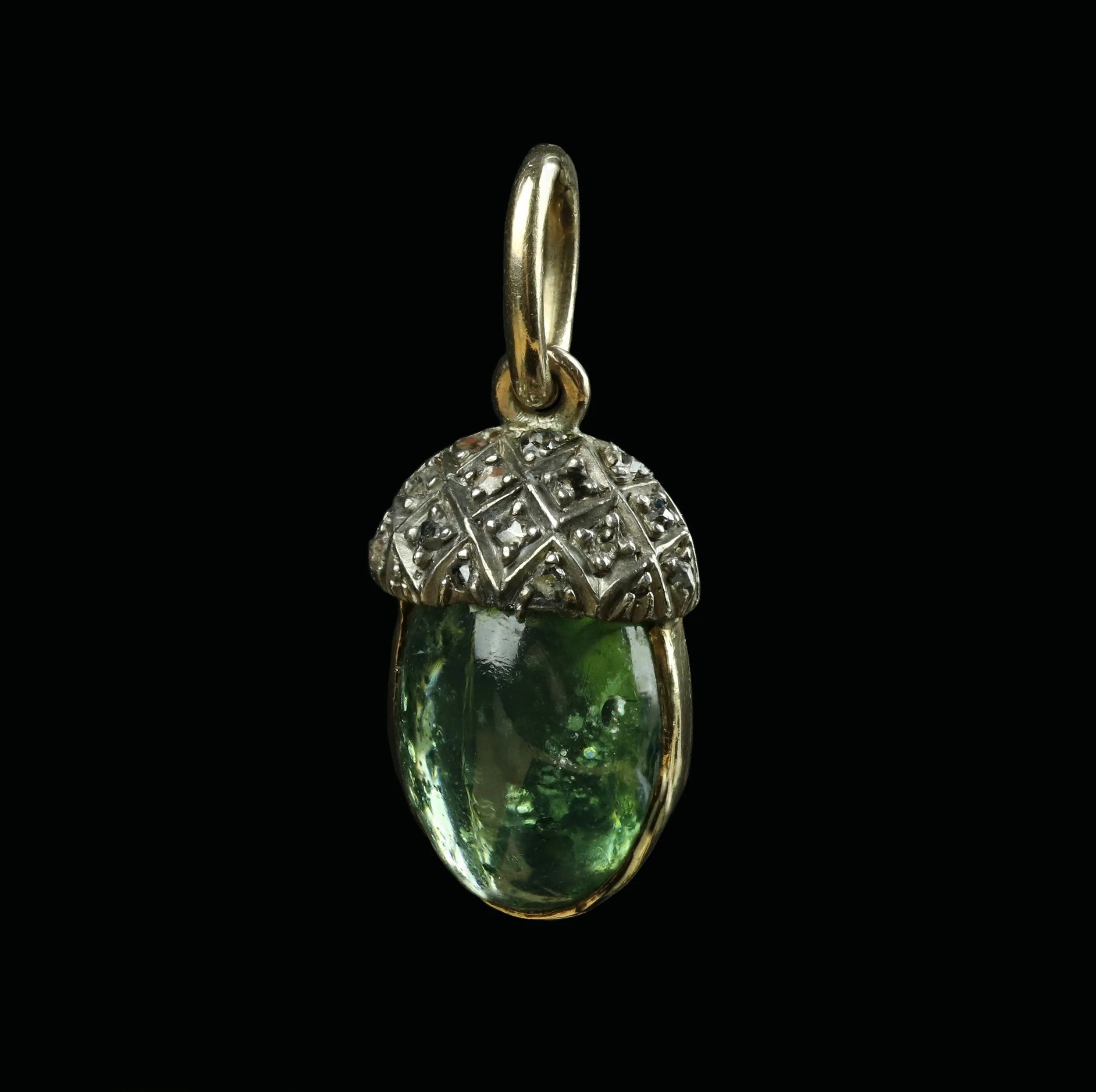 Victorian green zircon and diamond acorn pendant/charm
