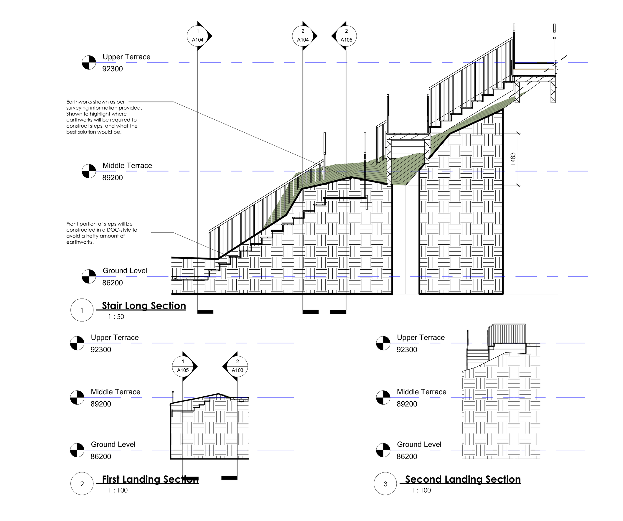 Section showing new wall, and stair placement relations.