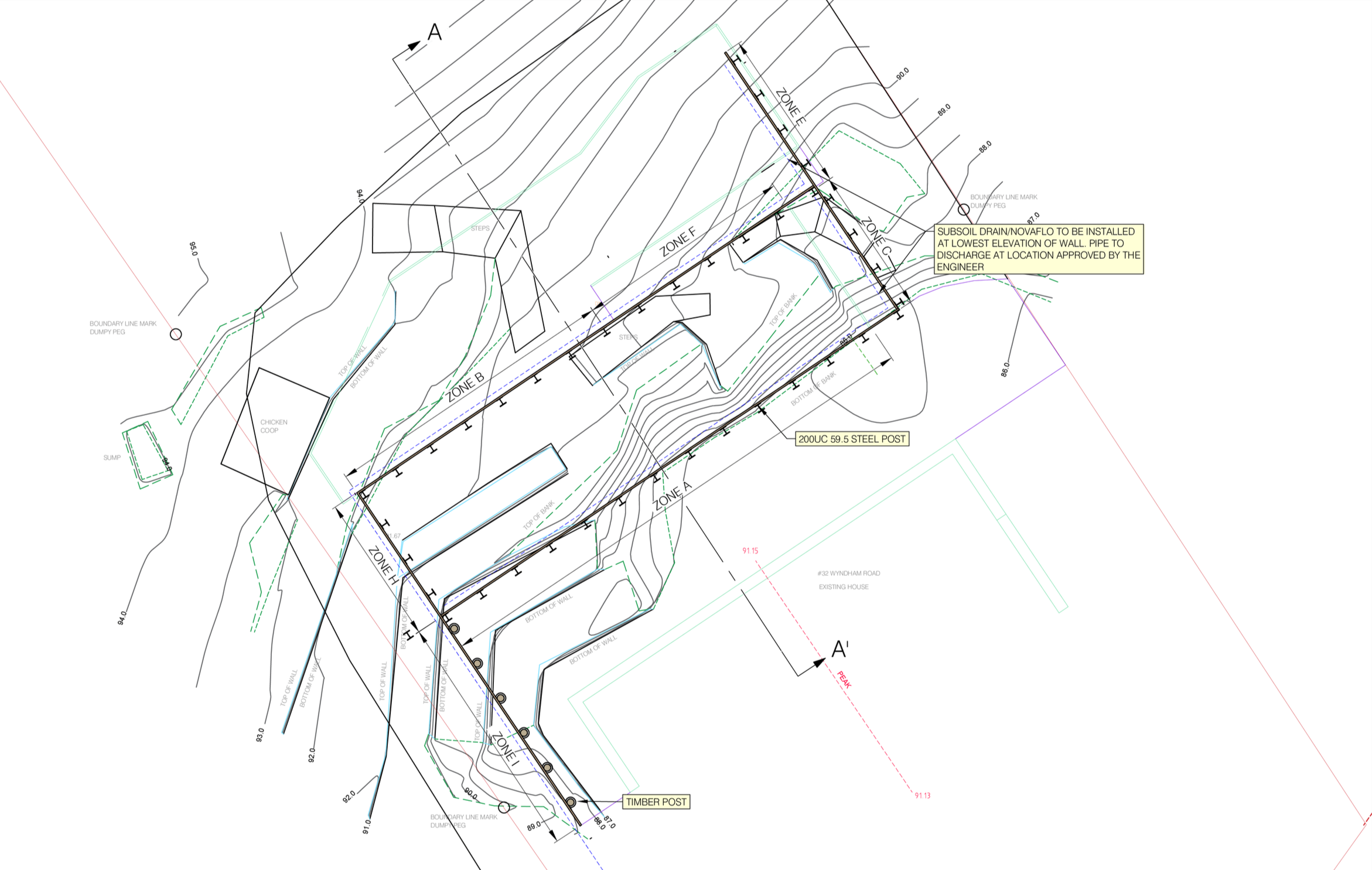 Wall layout plan provided by geotechnical engineers.